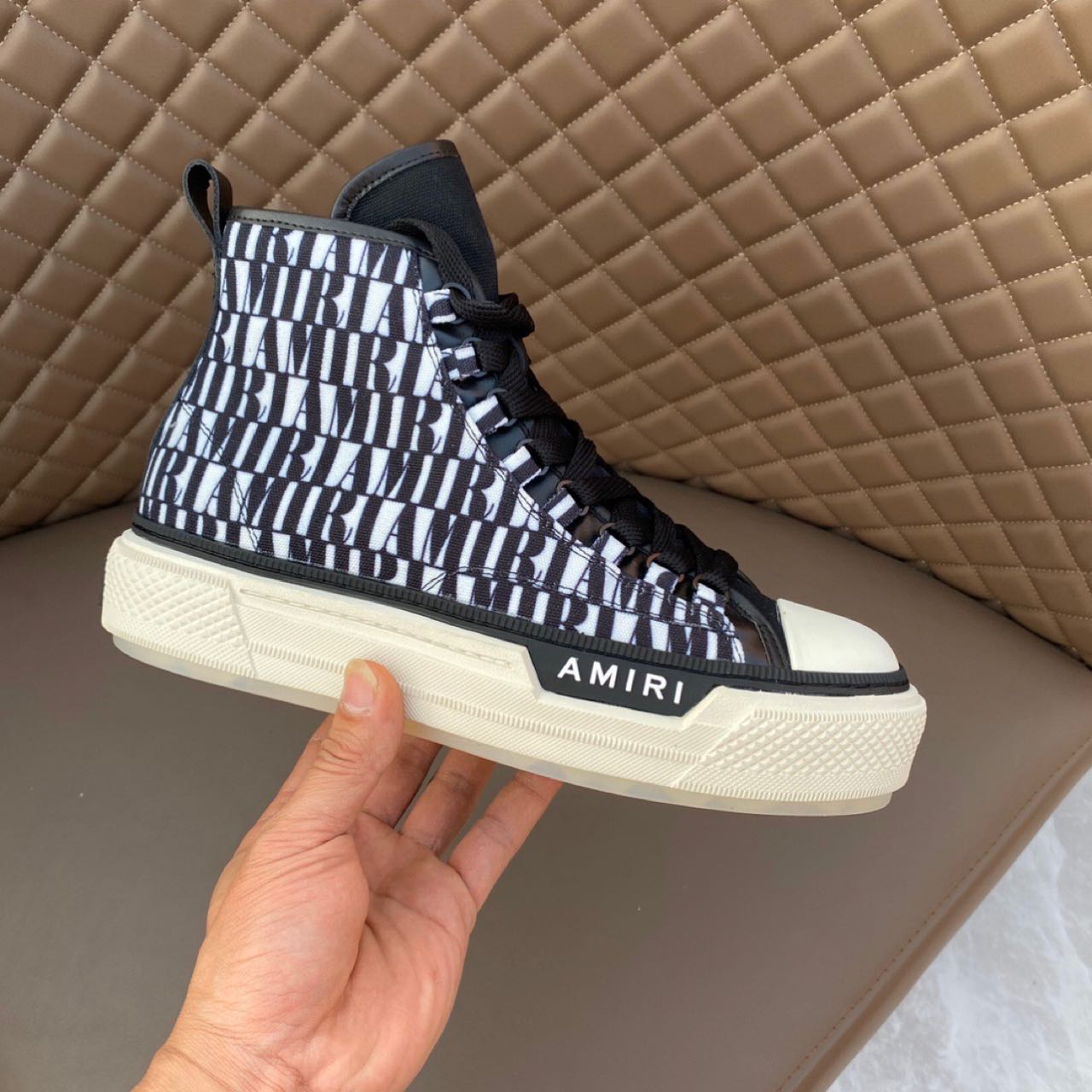 Amiri Logo-Print Canvas High-Top Sneakers - EUR FASHION