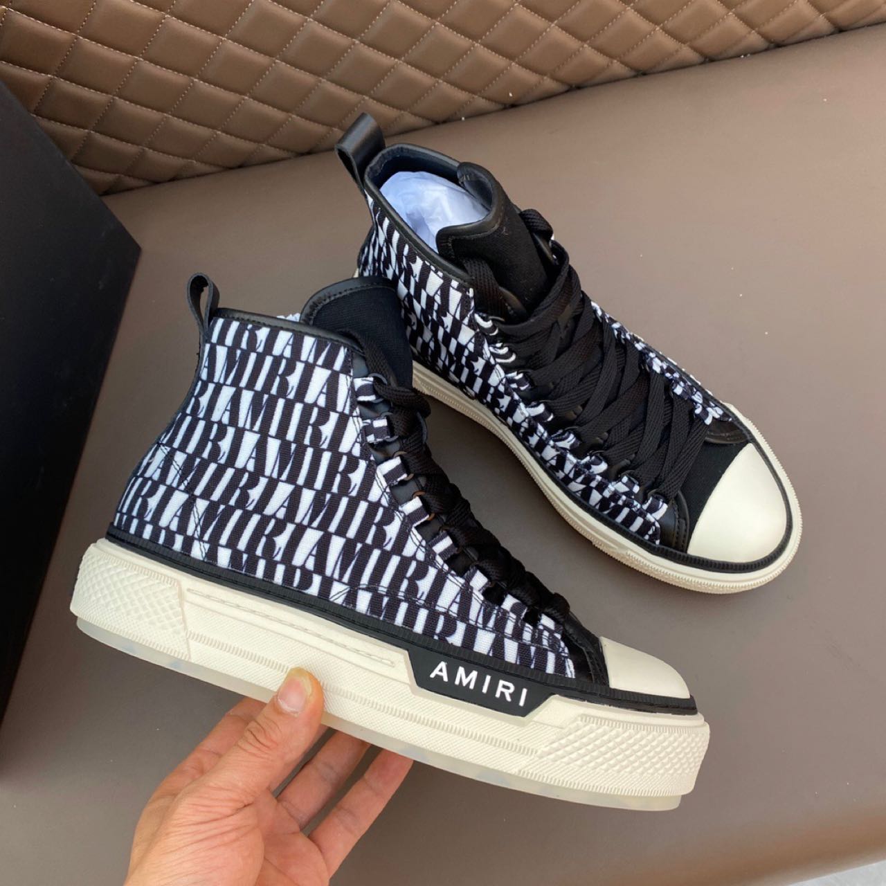 Amiri Logo-Print Canvas High-Top Sneakers - EUR FASHION