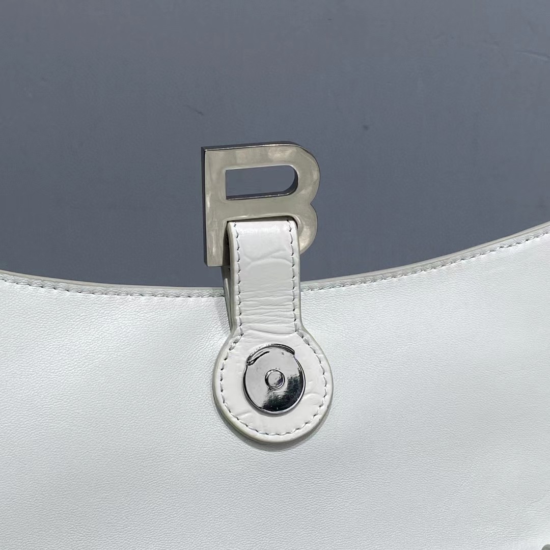 Balenciaga Women's Downtown Small Shoulder Bag Crocodile Embossed In White（29-18-10CM） - EUR FASHION