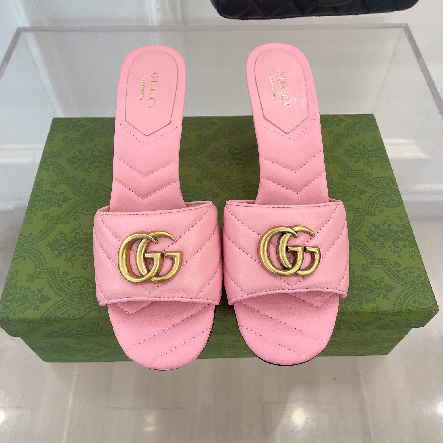 Gucci Women's Double G Slide Sandal With Heel Height Of 7.5cm - EUR FASHION