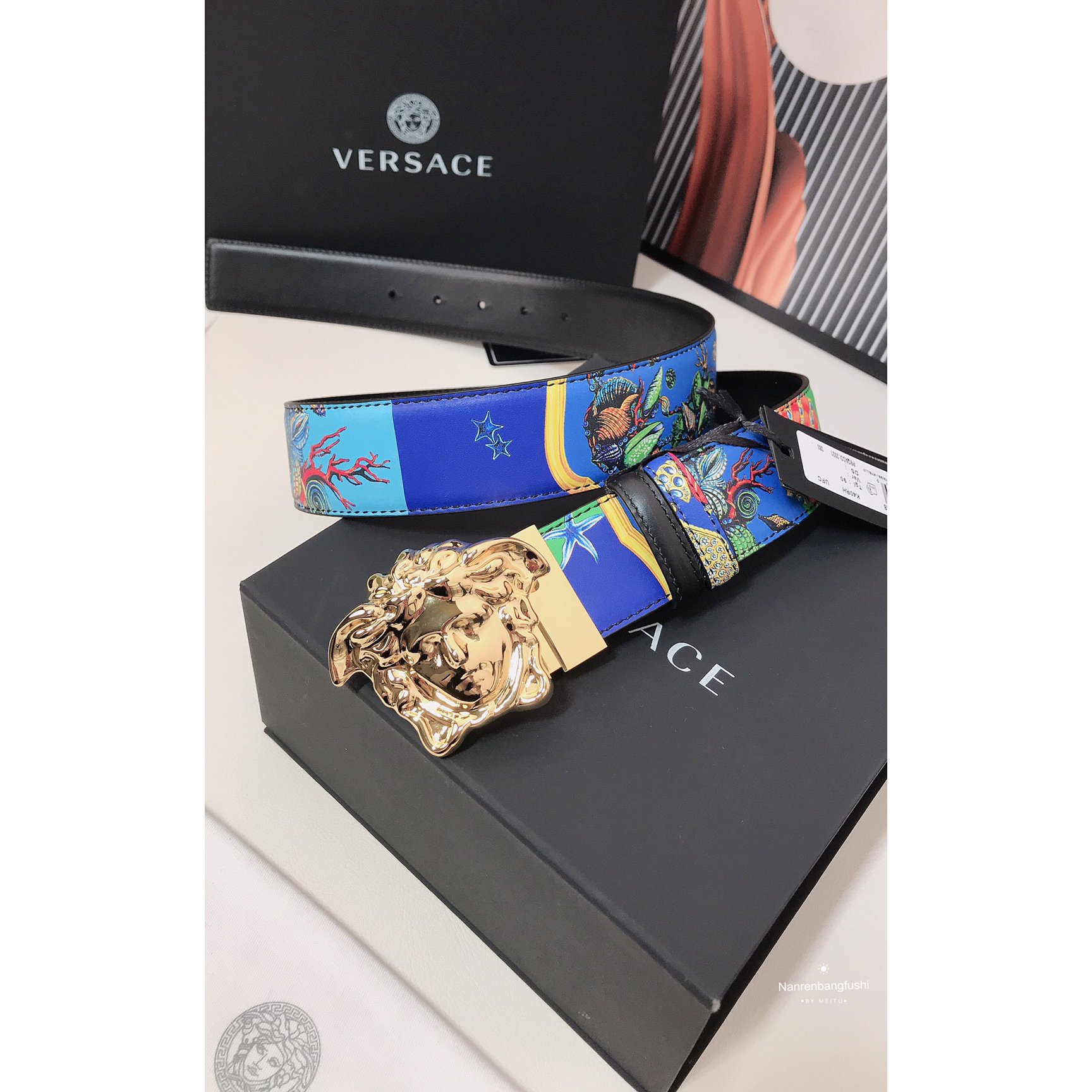 Versace Marine Organism Print 40 MM Belt  - EUR FASHION