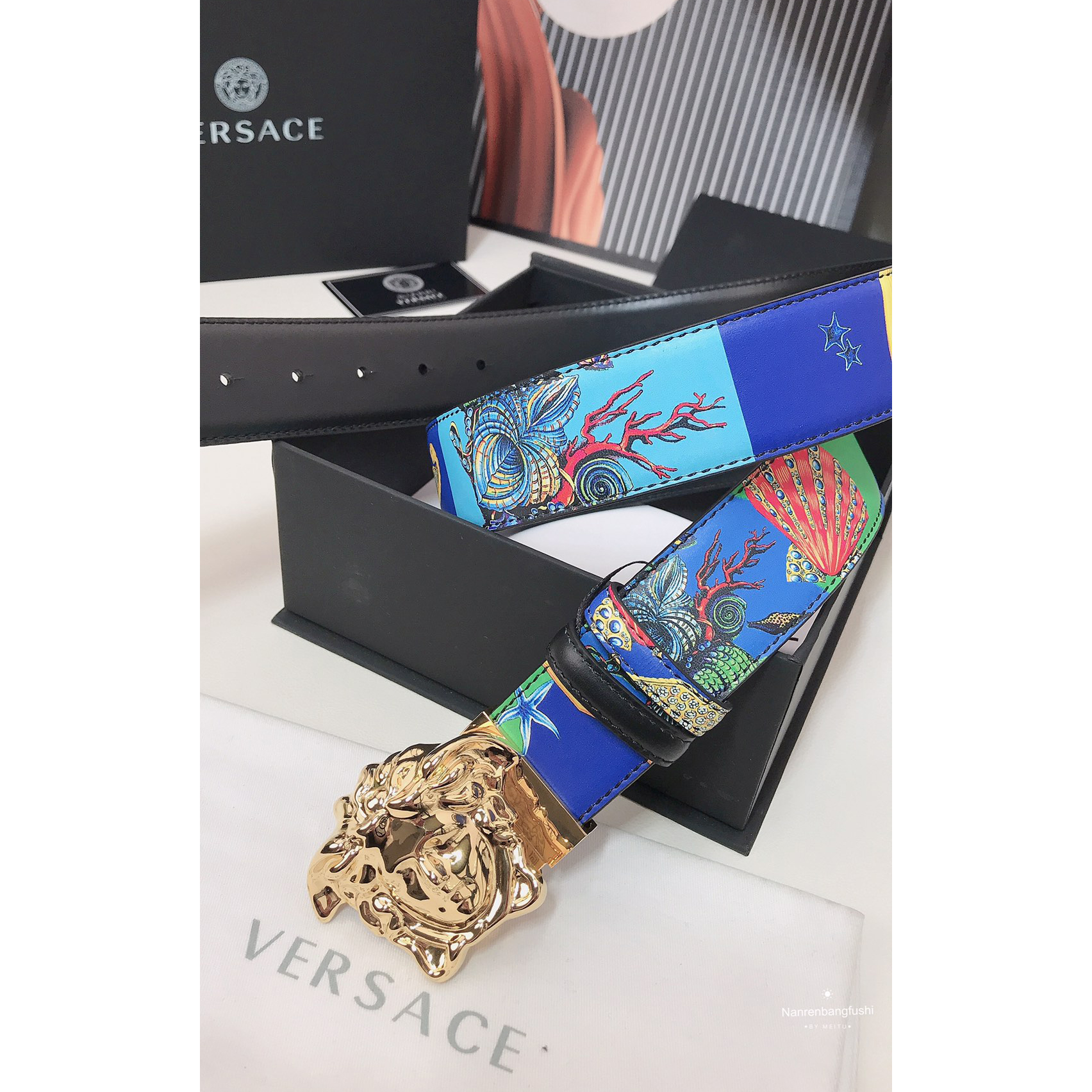 Versace Marine Organism Print 40 MM Belt  - EUR FASHION