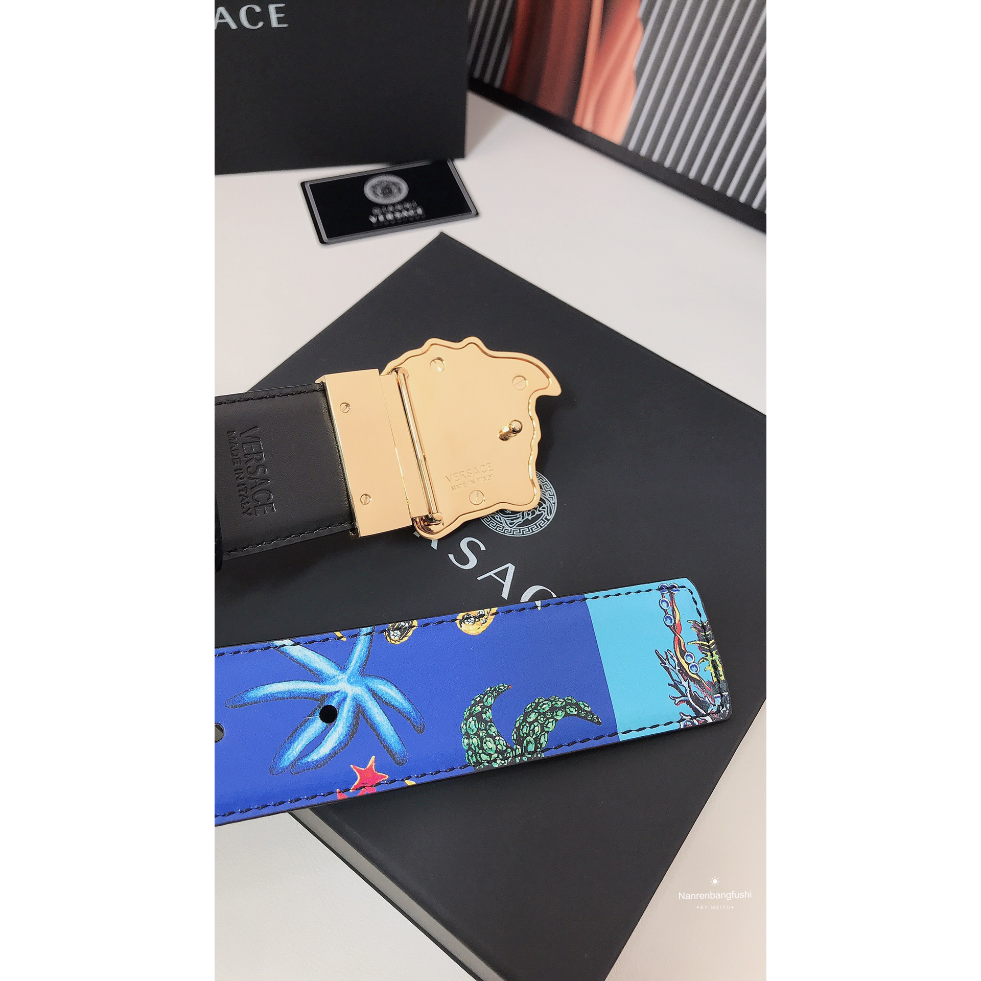 Versace Marine Organism Print 40 MM Belt  - EUR FASHION
