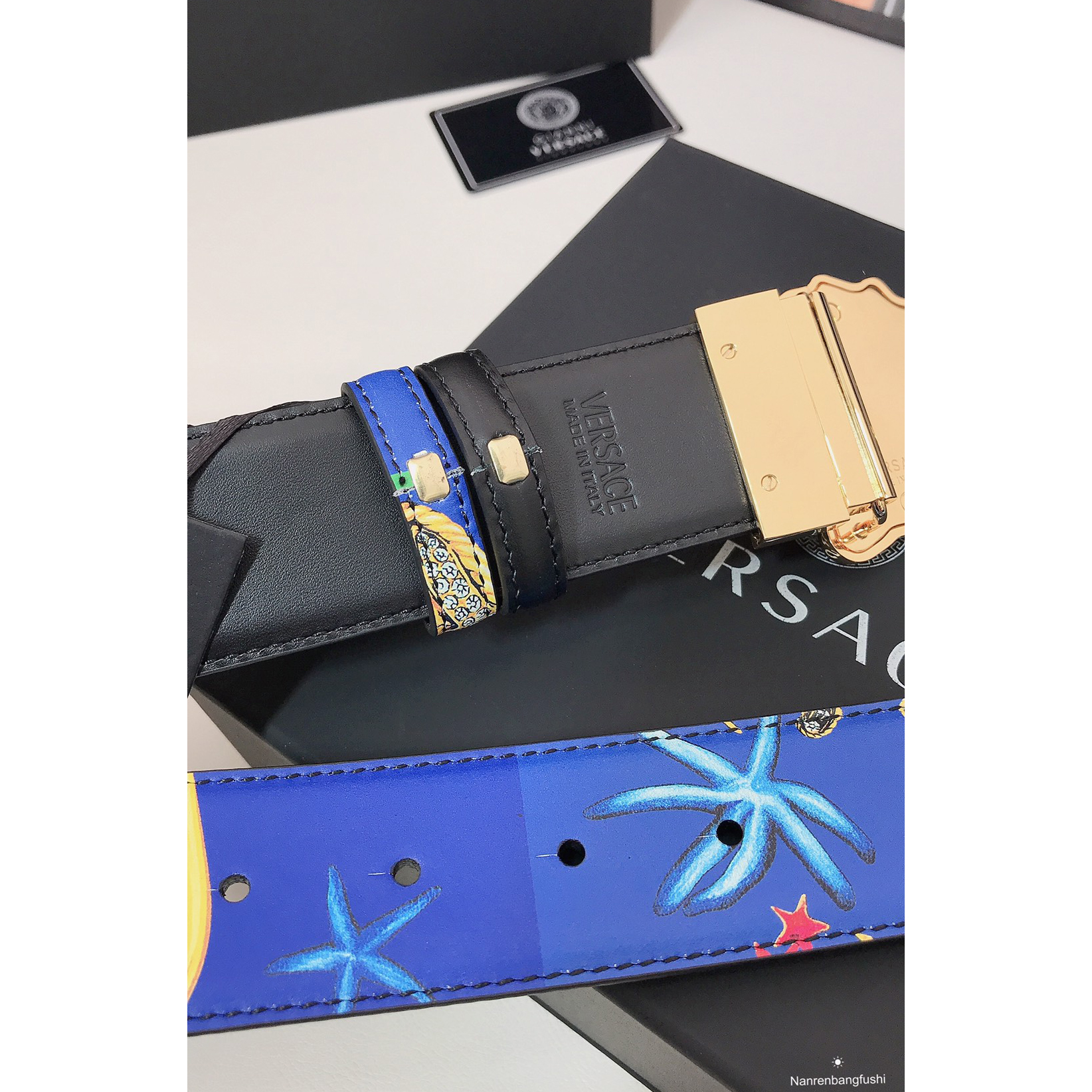 Versace Marine Organism Print 40 MM Belt  - EUR FASHION