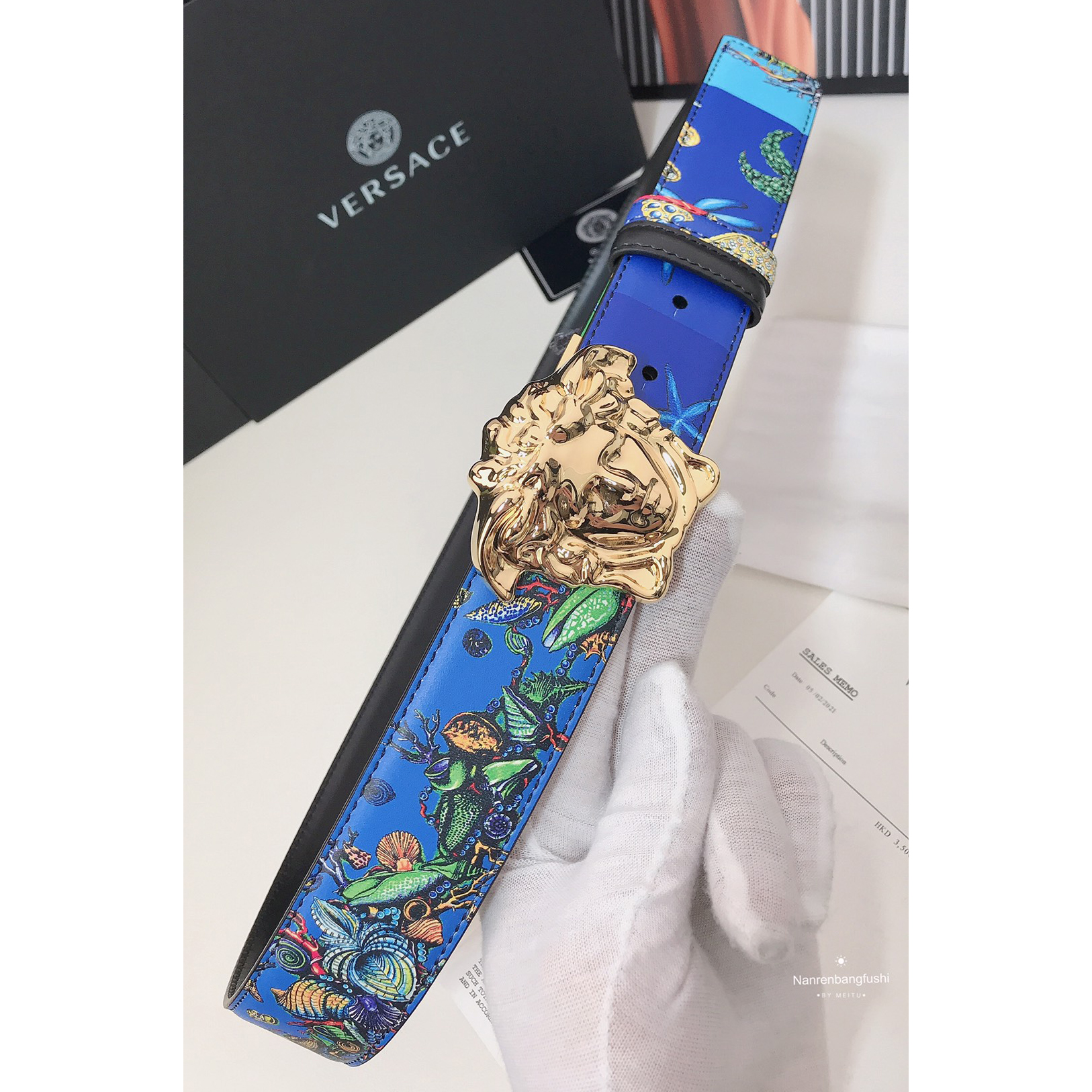 Versace Marine Organism Print 40 MM Belt  - EUR FASHION