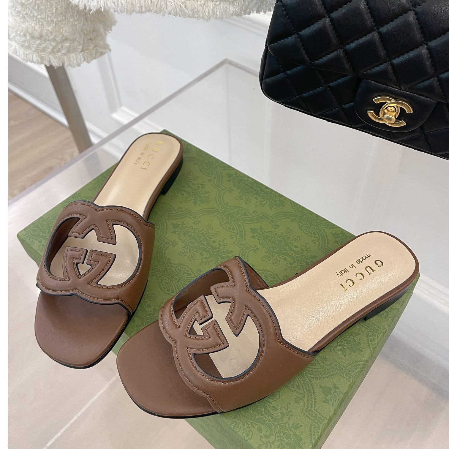 Gucci Women's Interlocking G Cut-Out Slide Sandal - EUR FASHION