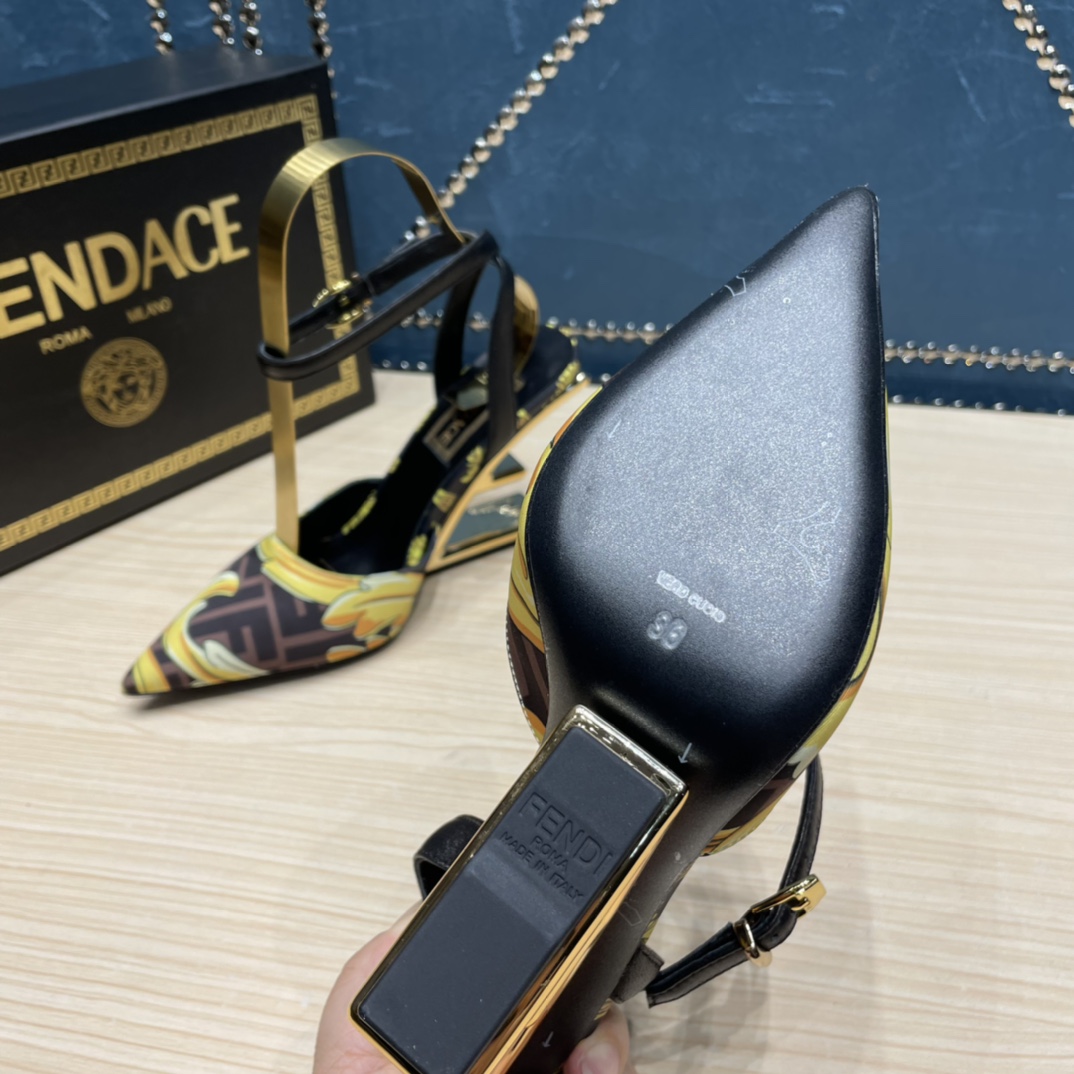 Fendi x Versace Fendace Printed Silk High-Heeled Slingbacks - EUR FASHION