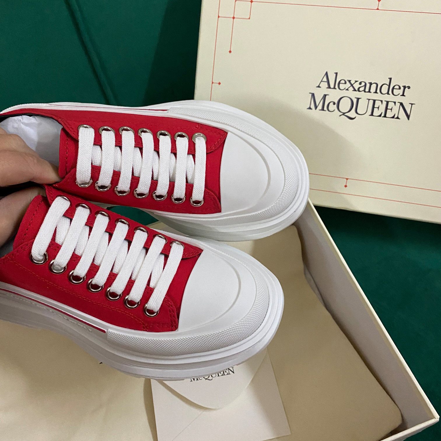 Alexander Mqueen Women's Tread Slick Lace Up In Lust Red - EUR FASHION