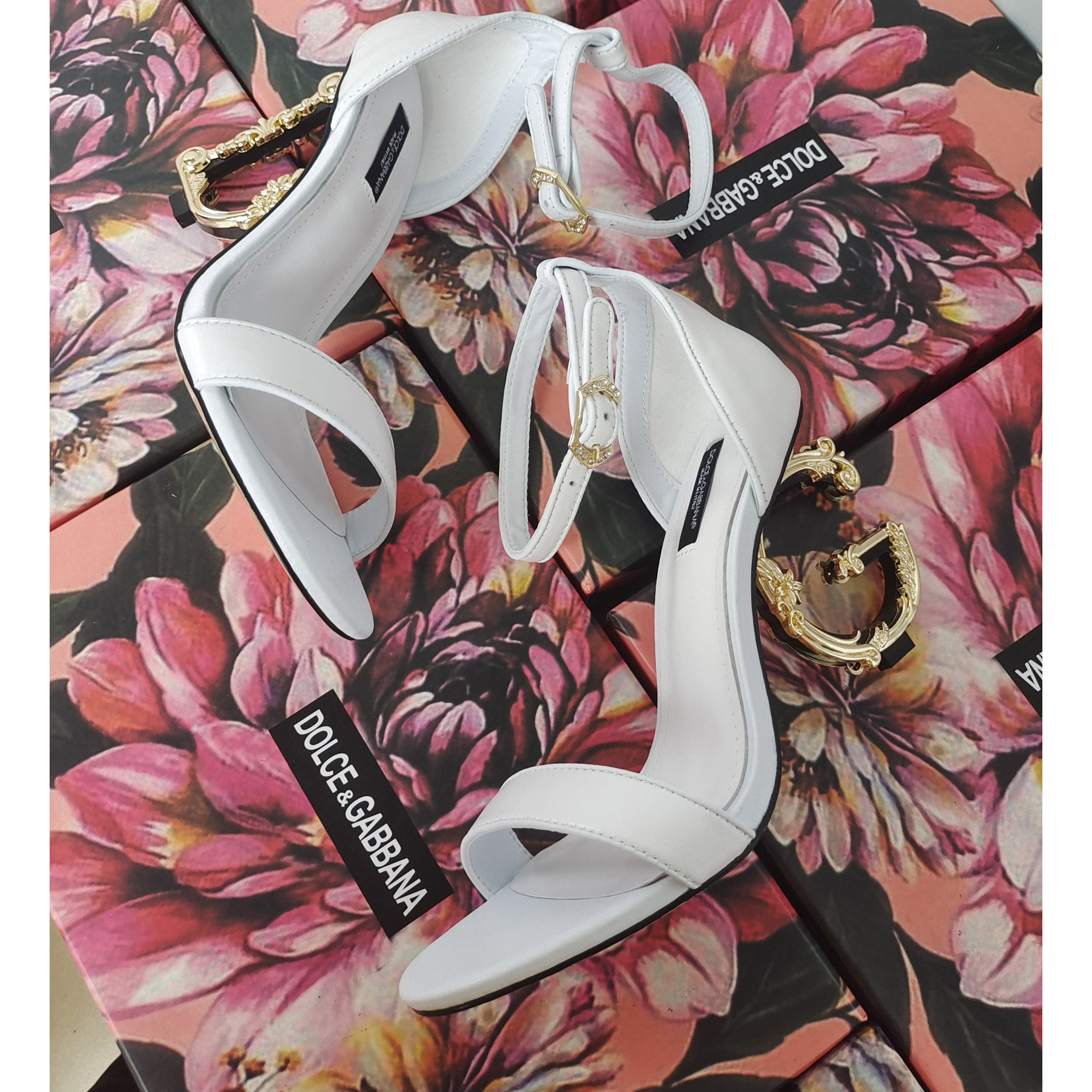 Dolce & Gabbana Nappa Leather Sandals With Baroque DG Heel - EUR FASHION