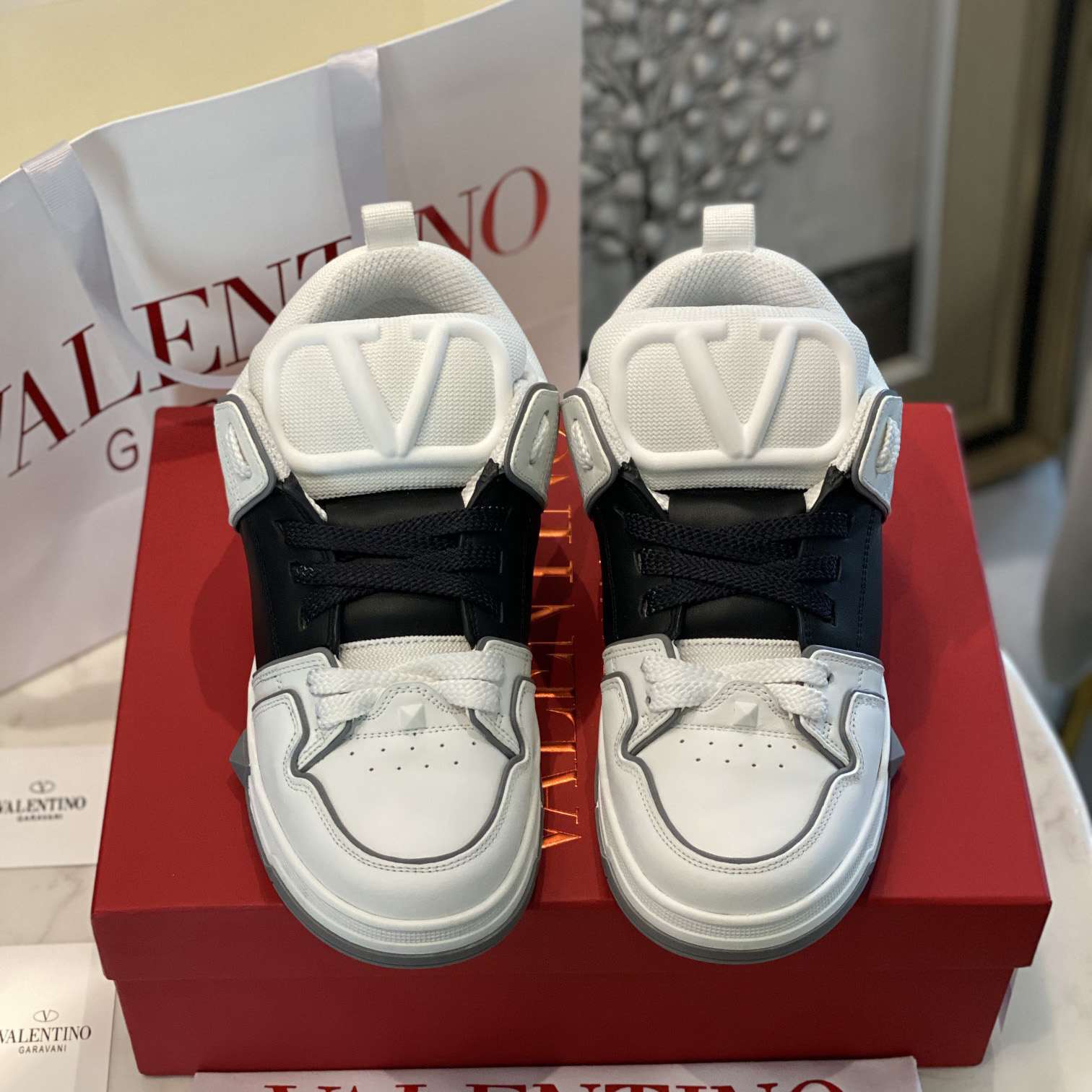 Valenti  Open Skate Calfskin And Fabric Sneaker In White/Black - EUR FASHION