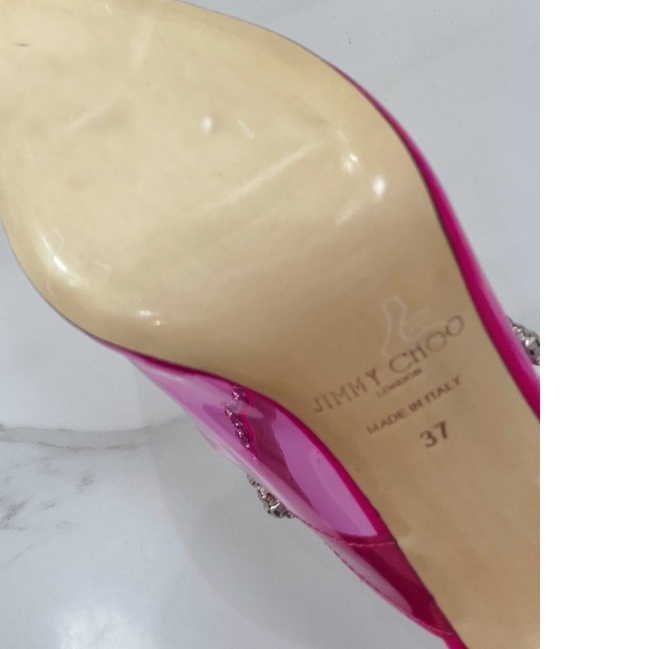 Jimmy Choo Bing 100 Hot Pink Neon Plexi Mules With Pink Crystal Strap - EUR FASHION