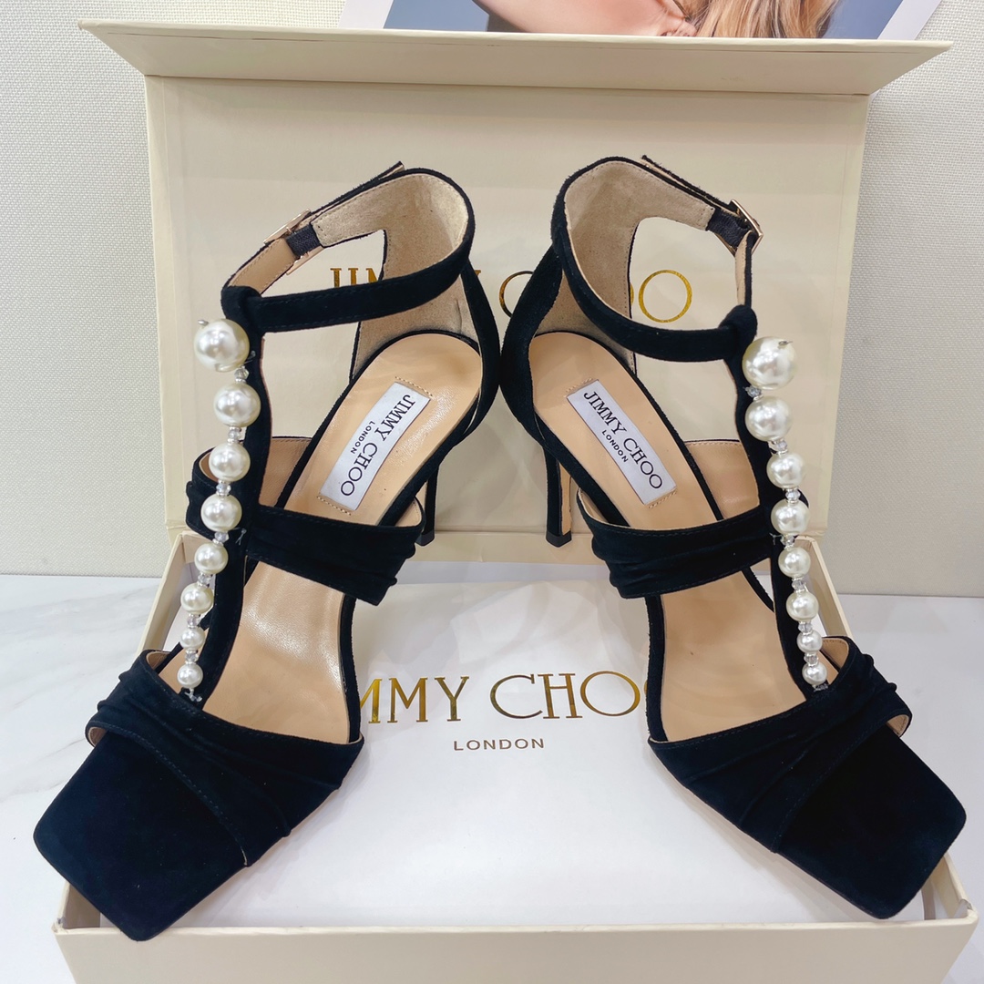 Jimmy Choo Black Suede Sandals With Pearls And Crystals - EUR FASHION