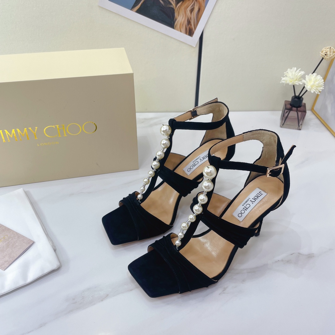 Jimmy Choo Black Suede Sandals With Pearls And Crystals - EUR FASHION