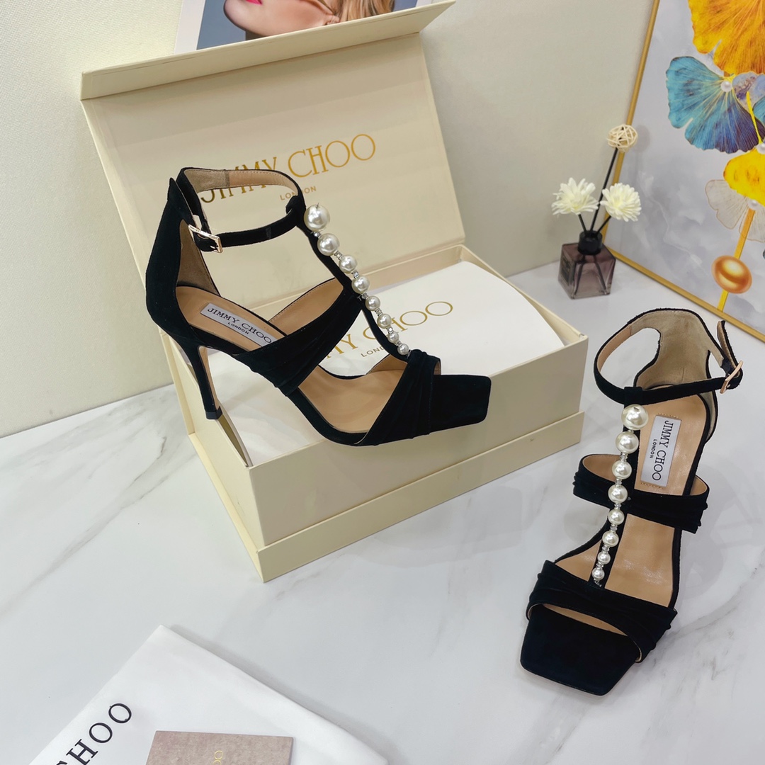 Jimmy Choo Black Suede Sandals With Pearls And Crystals - EUR FASHION