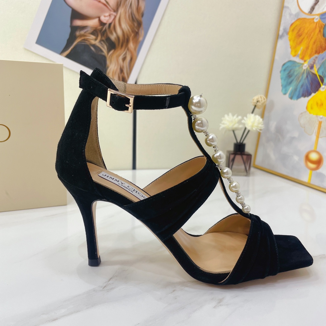 Jimmy Choo Black Suede Sandals With Pearls And Crystals - EUR FASHION