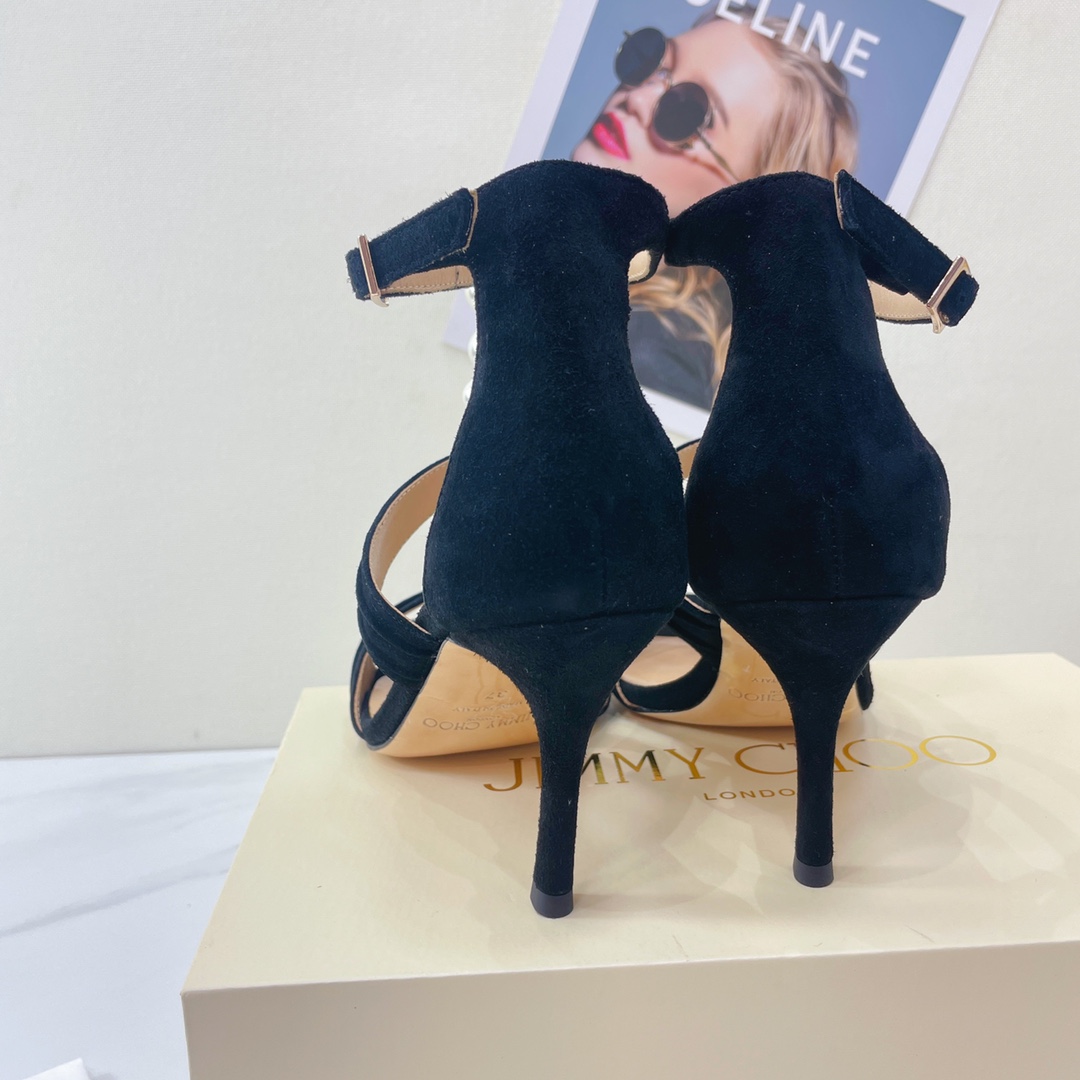 Jimmy Choo Black Suede Sandals With Pearls And Crystals - EUR FASHION