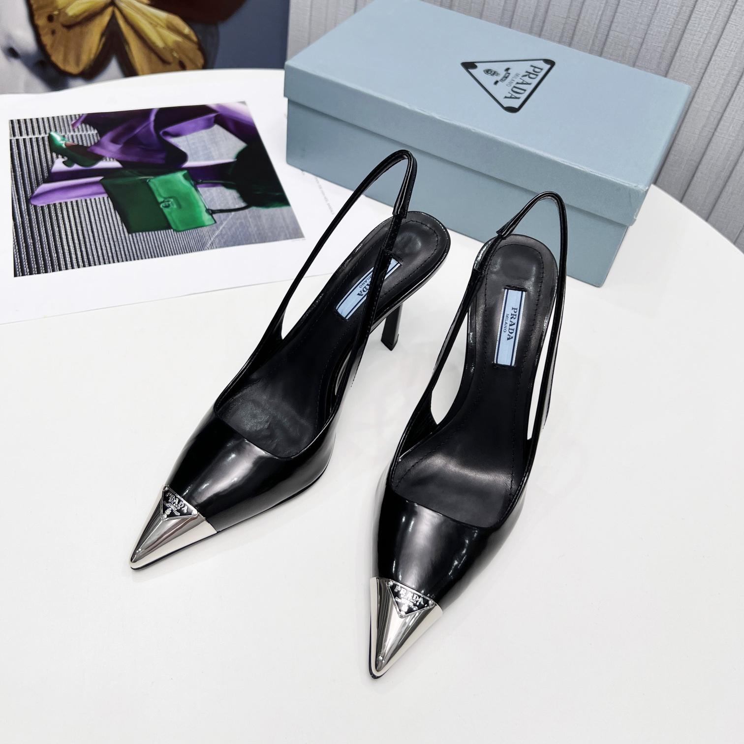 Prada Brushed Leather Slingback Pumps  - EUR FASHION