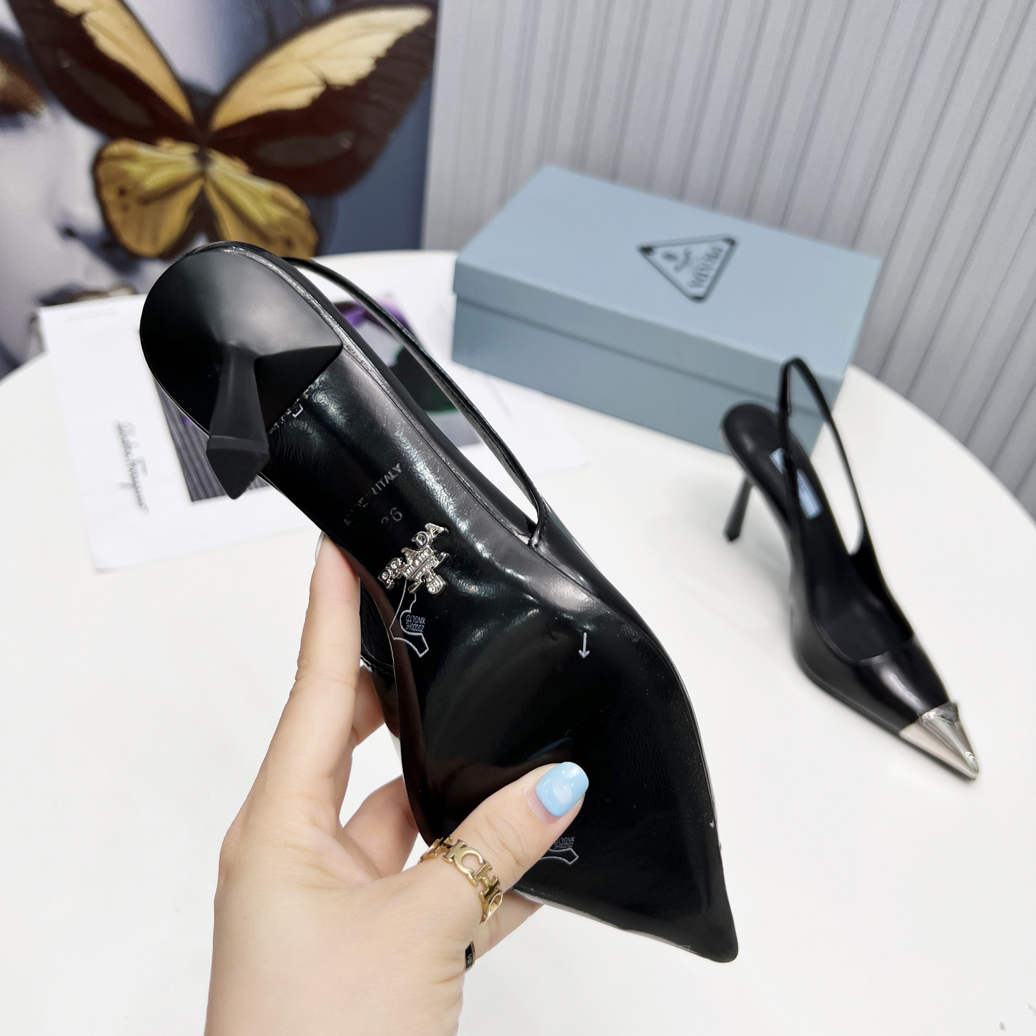 Prada Brushed Leather Slingback Pumps  - EUR FASHION