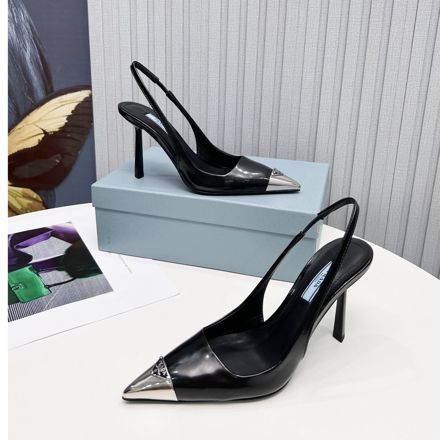 Prada Brushed Leather Slingback Pumps  - EUR FASHION