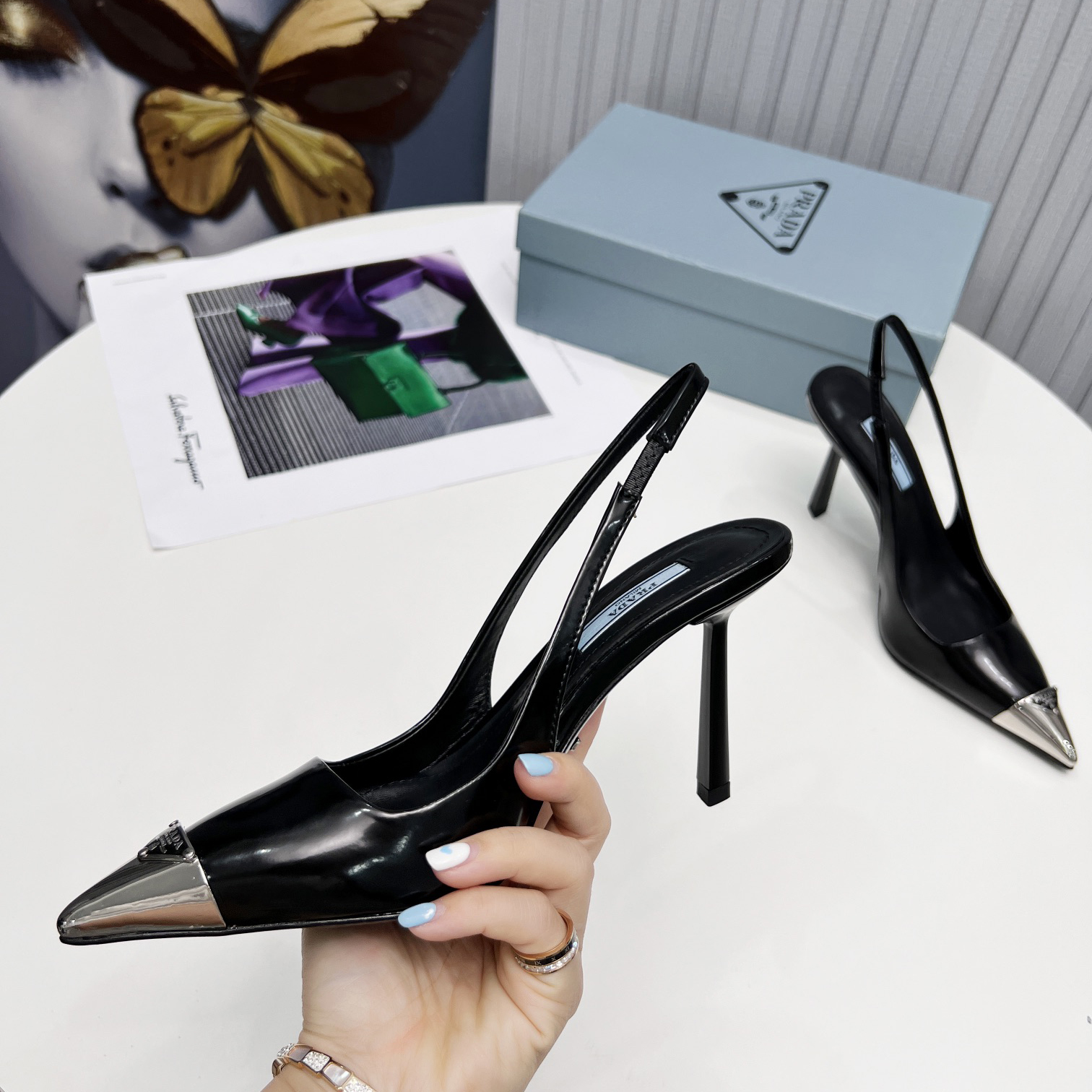 Prada Brushed Leather Slingback Pumps  - EUR FASHION