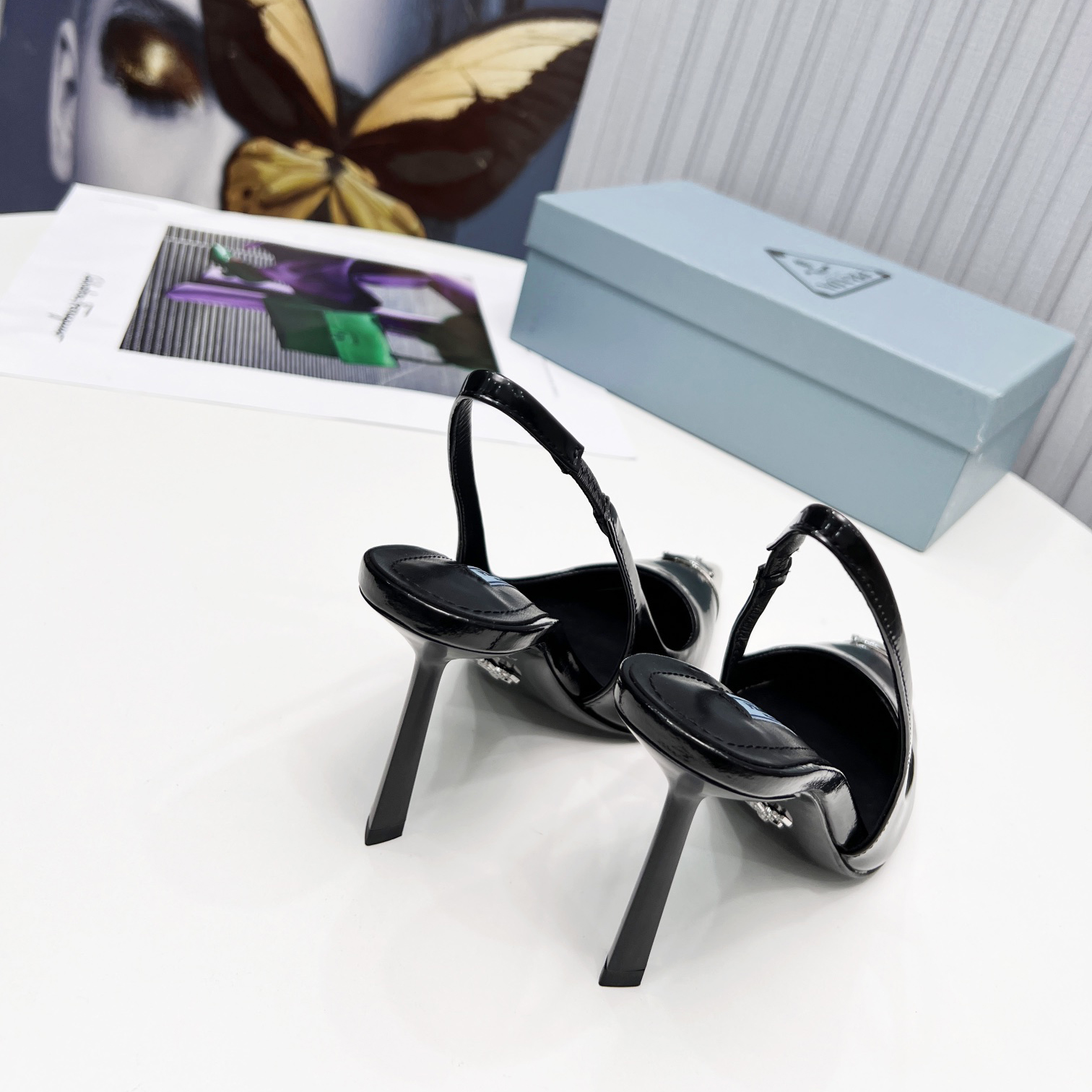 Prada Brushed Leather Slingback Pumps  - EUR FASHION
