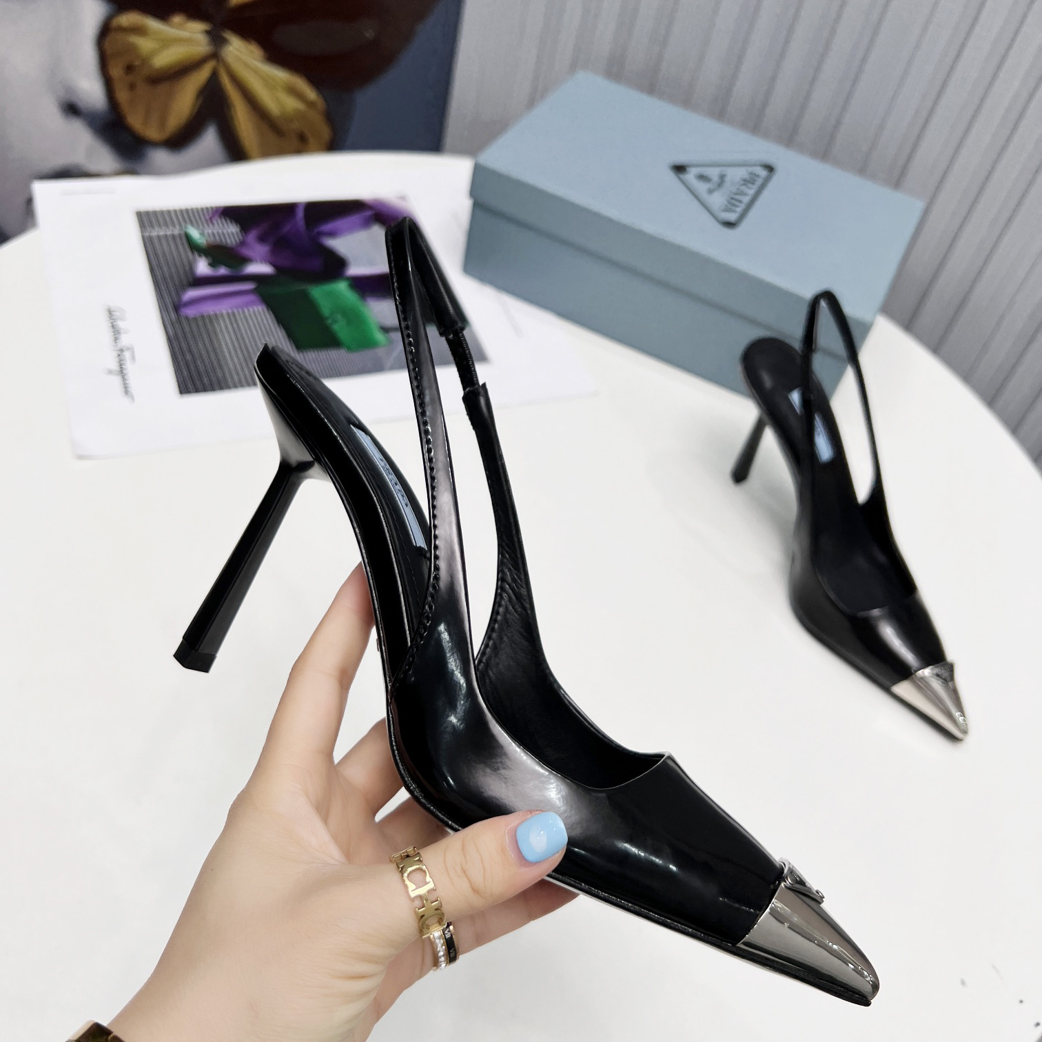 Prada Brushed Leather Slingback Pumps  - EUR FASHION