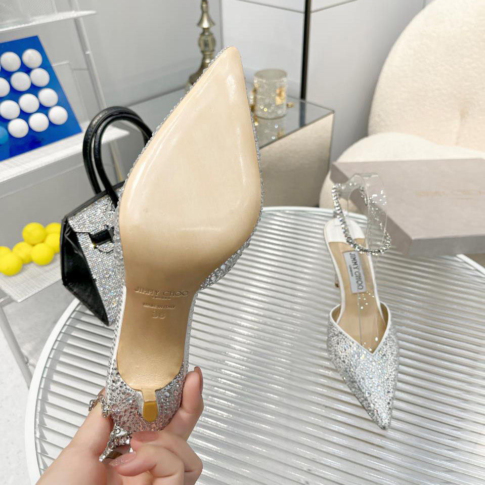 Jimmy Choo Saeda 100 Lvory Satin Pumps With Crystal Embellishment - EUR FASHION