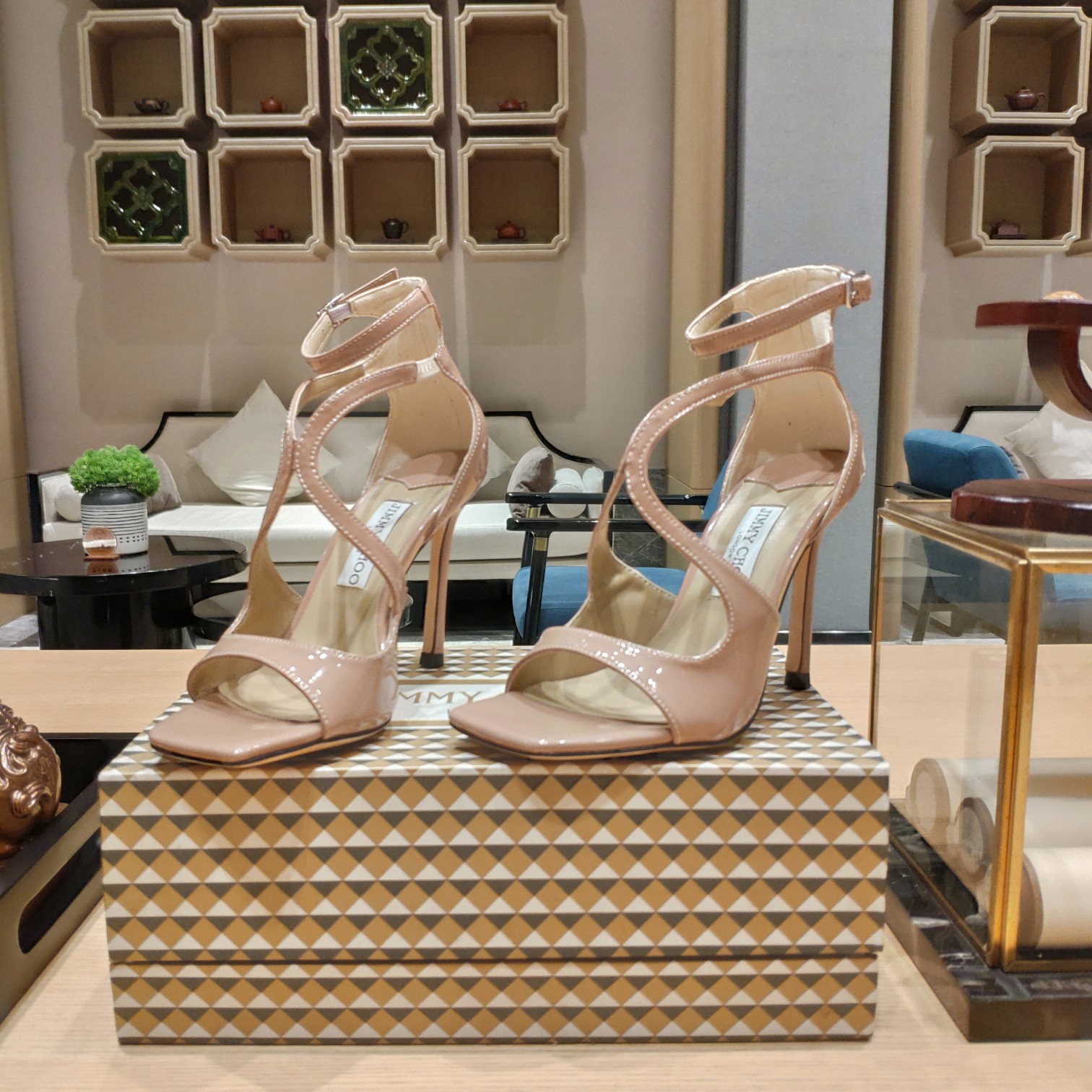Jimmy Choo Azia 95 Ballet Pink Patent Leather Sandals - EUR FASHION