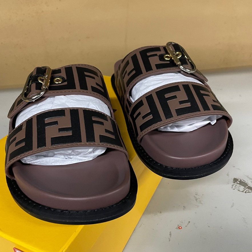 Fendi Multicolor Leather Slides(Brown) - EUR FASHION