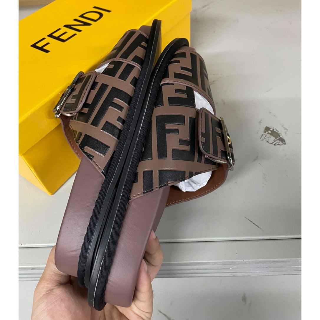 Fendi Multicolor Leather Slides(Brown) - EUR FASHION