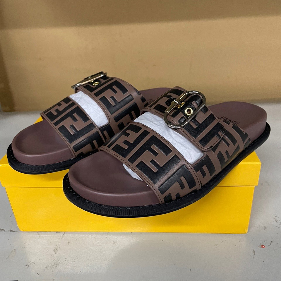 Fendi Multicolor Leather Slides(Brown) - EUR FASHION