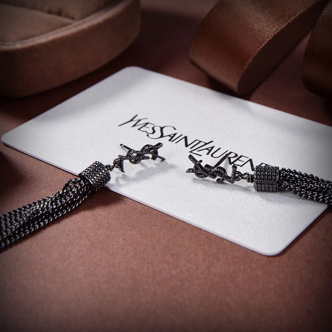 Saint Laurent Loulou Earrings With Chain Tassels In Light Gold-Colored Brass - EUR FASHION
