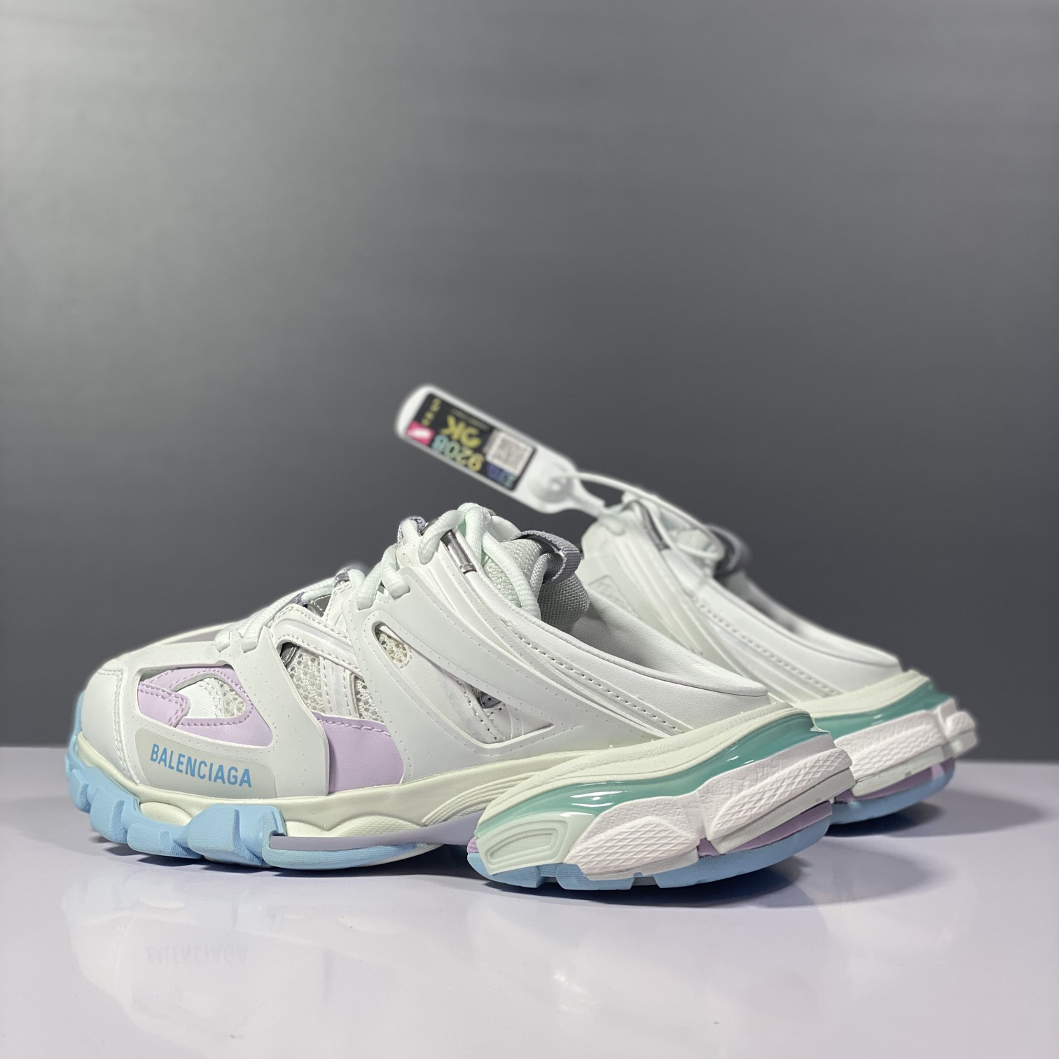 Balenciaga Track Mule In White, Light Blue And Light Pink Mesh And Nylon - EUR FASHION
