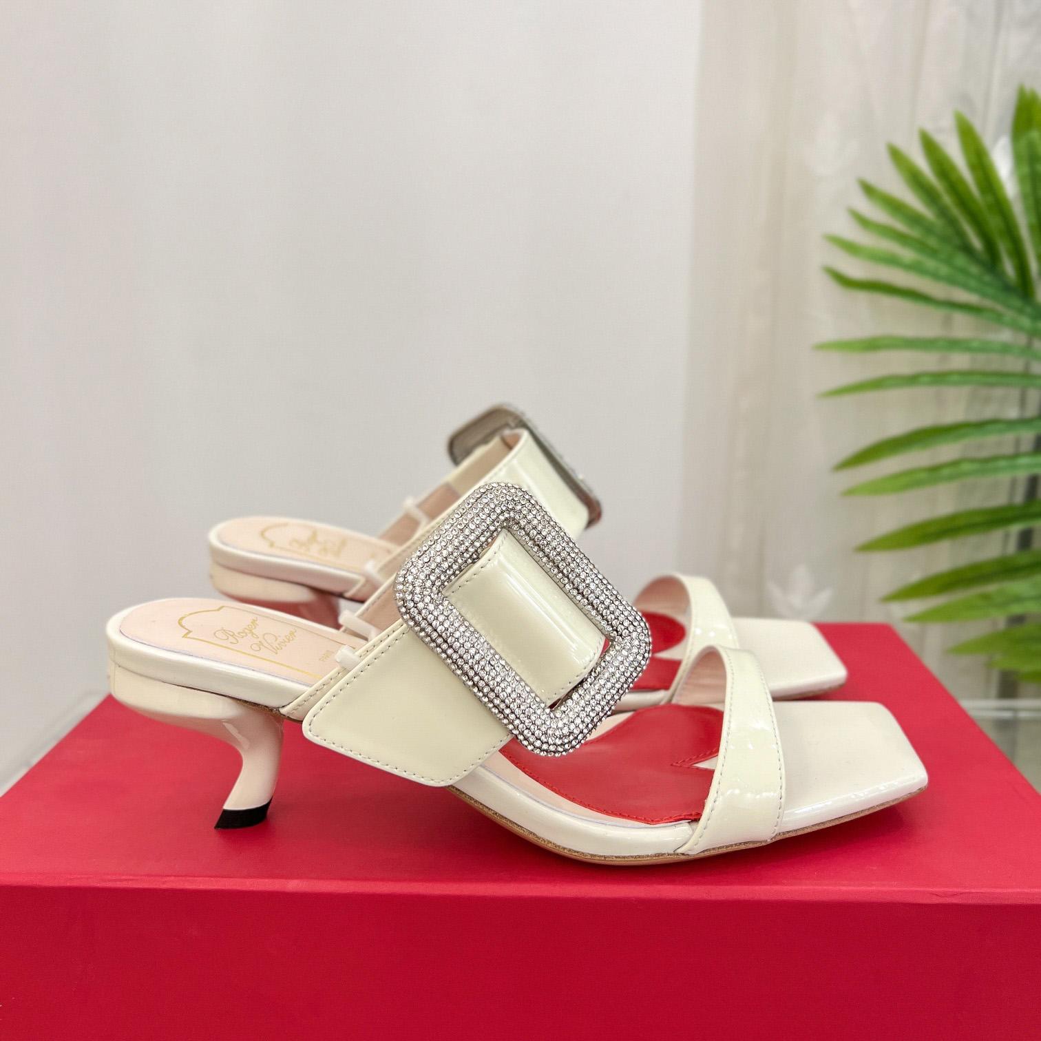 Roger Vivier Viv' Choc Side Strass Buckle Mules In Leather - EUR FASHION