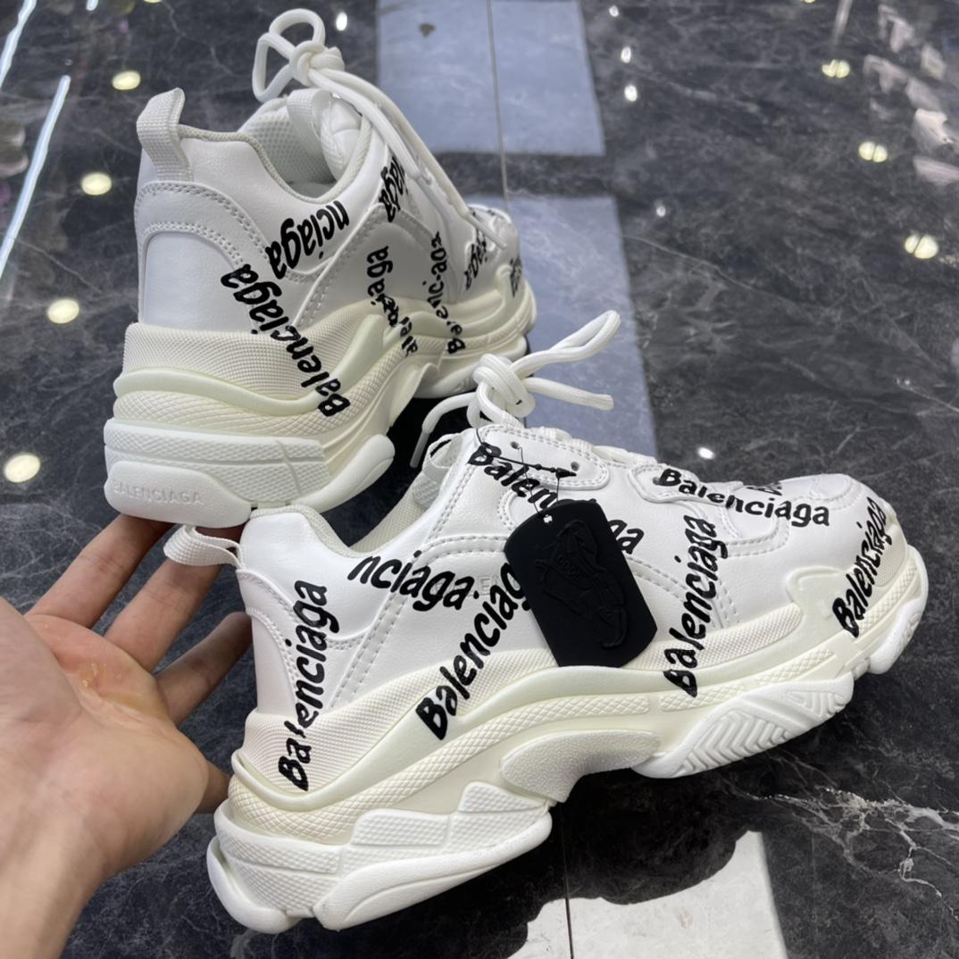 Balenciaga Triple S Logotype Sneaker In White And Black Technical Material - EUR FASHION