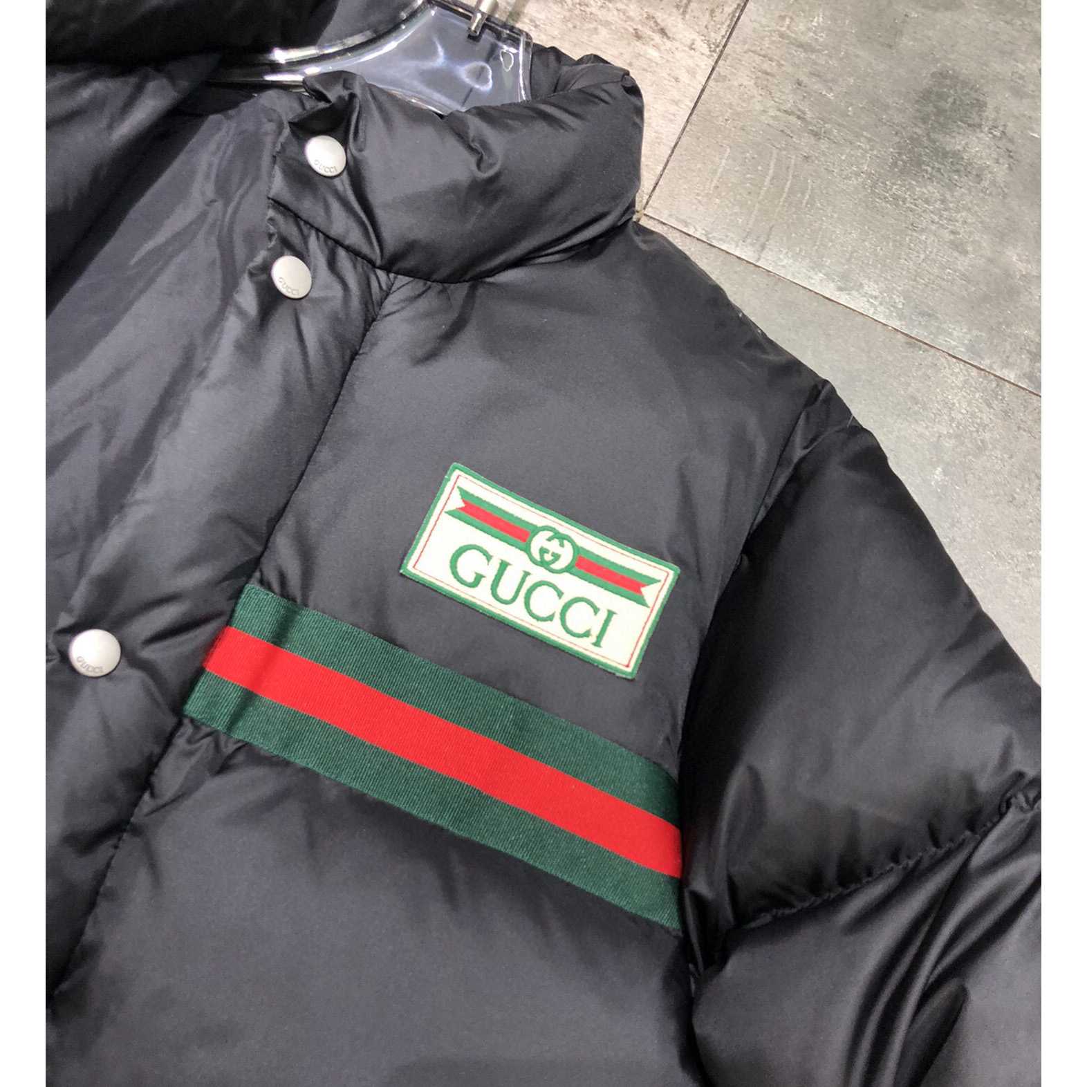 Gucci Padded Nylon Bomber Jacket With Web - EUR FASHION
