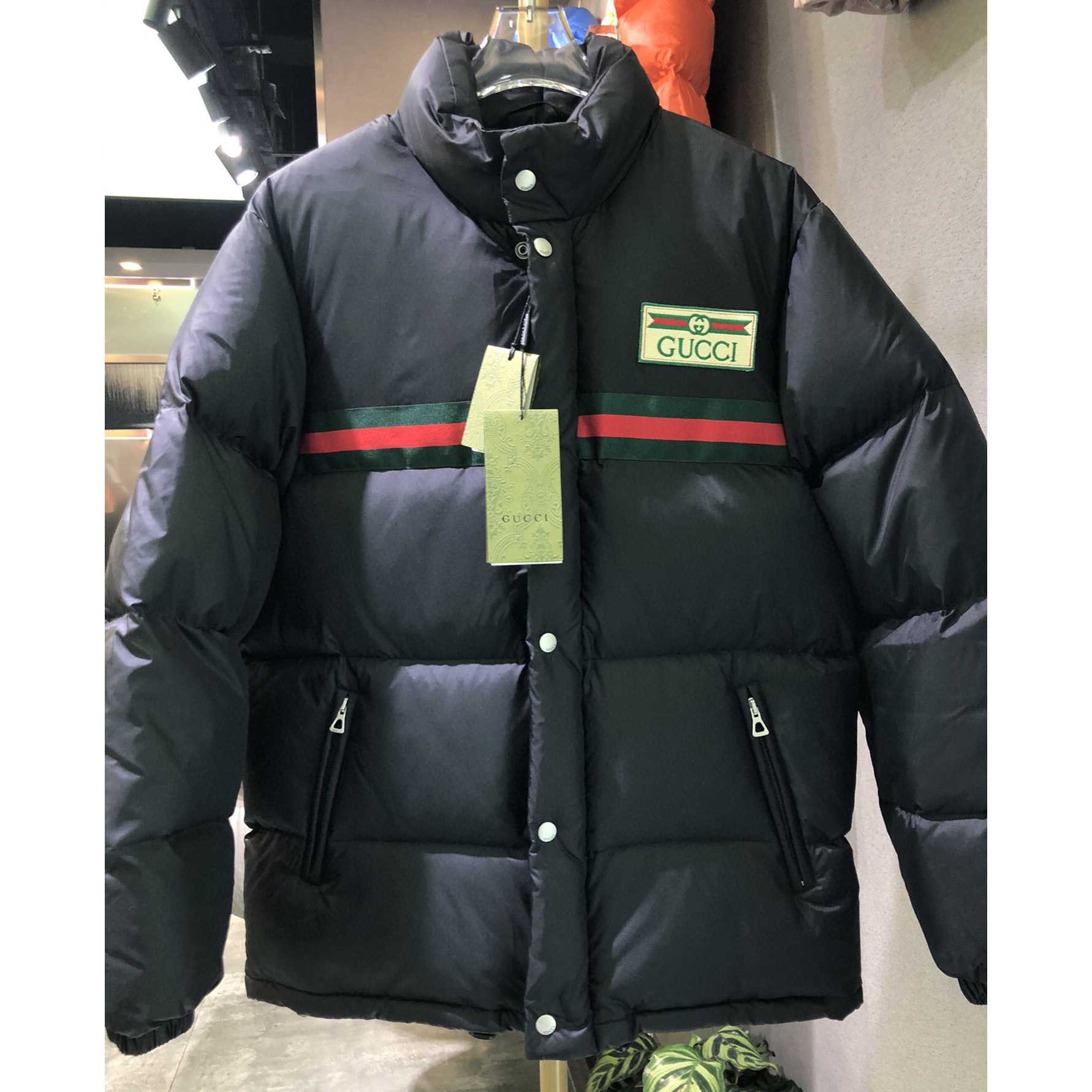 Gucci Padded Nylon Bomber Jacket With Web - EUR FASHION