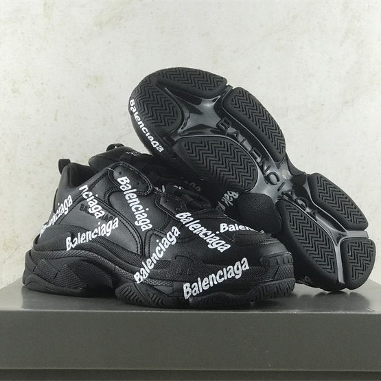 Balenciaga Triple S Logotype Sneaker In Black And White Technical Material - EUR FASHION