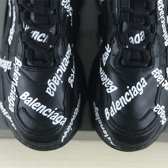 Balenciaga Triple S Logotype Sneaker In Black And White Technical Material - EUR FASHION
