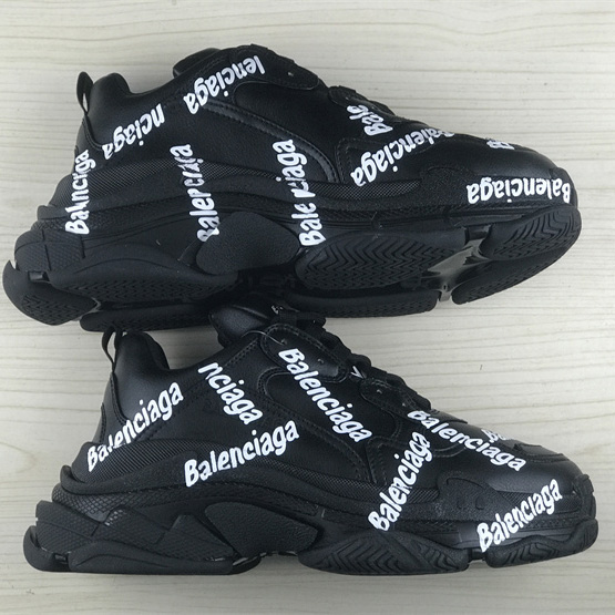 Balenciaga Triple S Logotype Sneaker In Black And White Technical Material - EUR FASHION