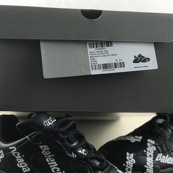 Balenciaga Triple S Logotype Sneaker In Black And White Technical Material - EUR FASHION