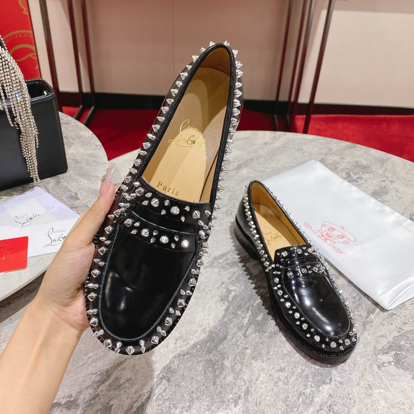 Christian Louboutin Women's Mattia Spikes Leather Loafers - EUR FASHION