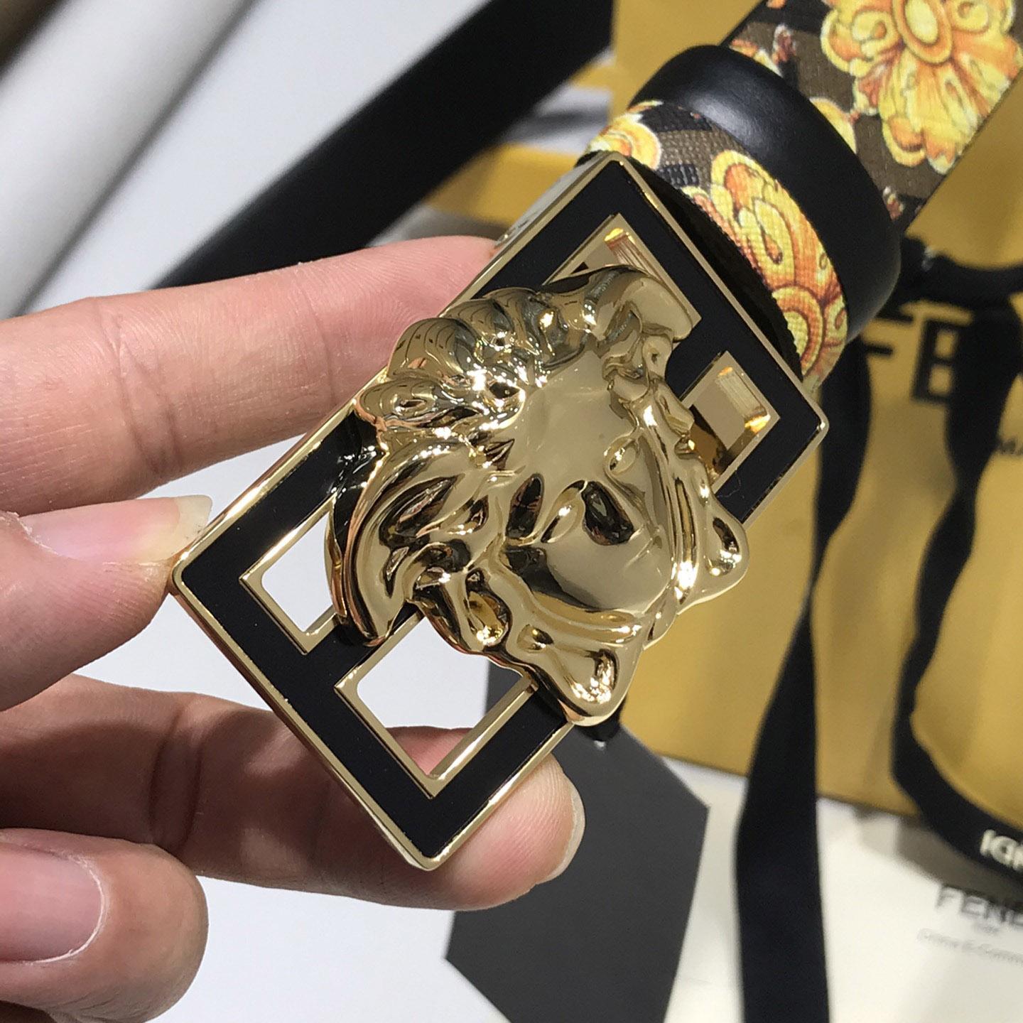Versace Fendace Gold Baroque Reversible Belt - EUR FASHION
