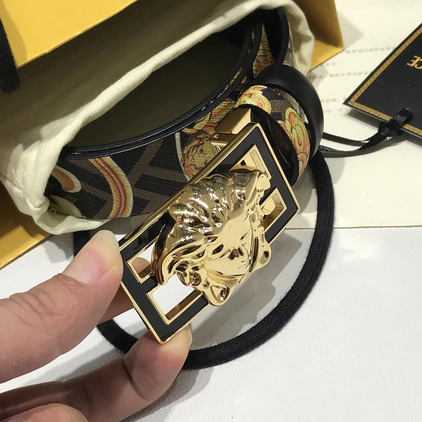 Versace Fendace Gold Baroque Reversible Belt - EUR FASHION
