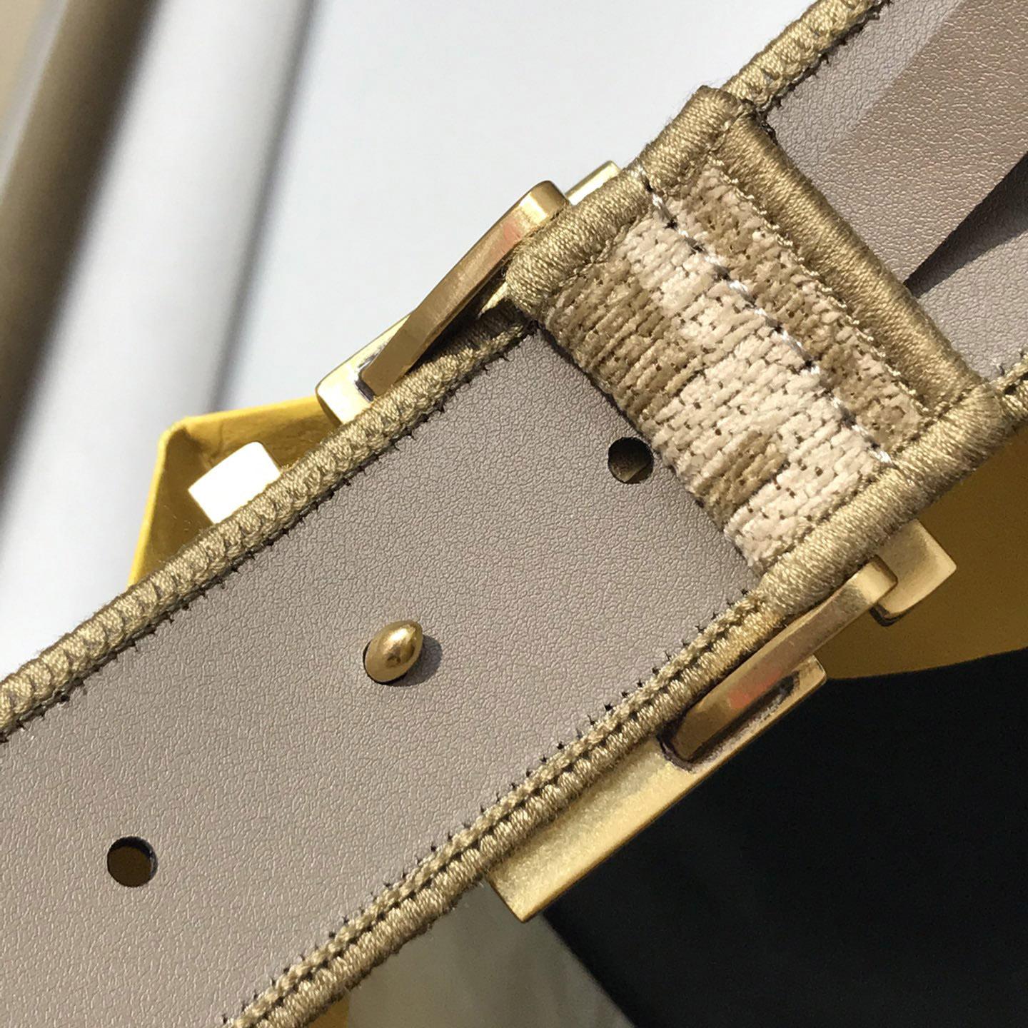Fendi Dove Gray FF Jacquard Fabric Belt - EUR FASHION