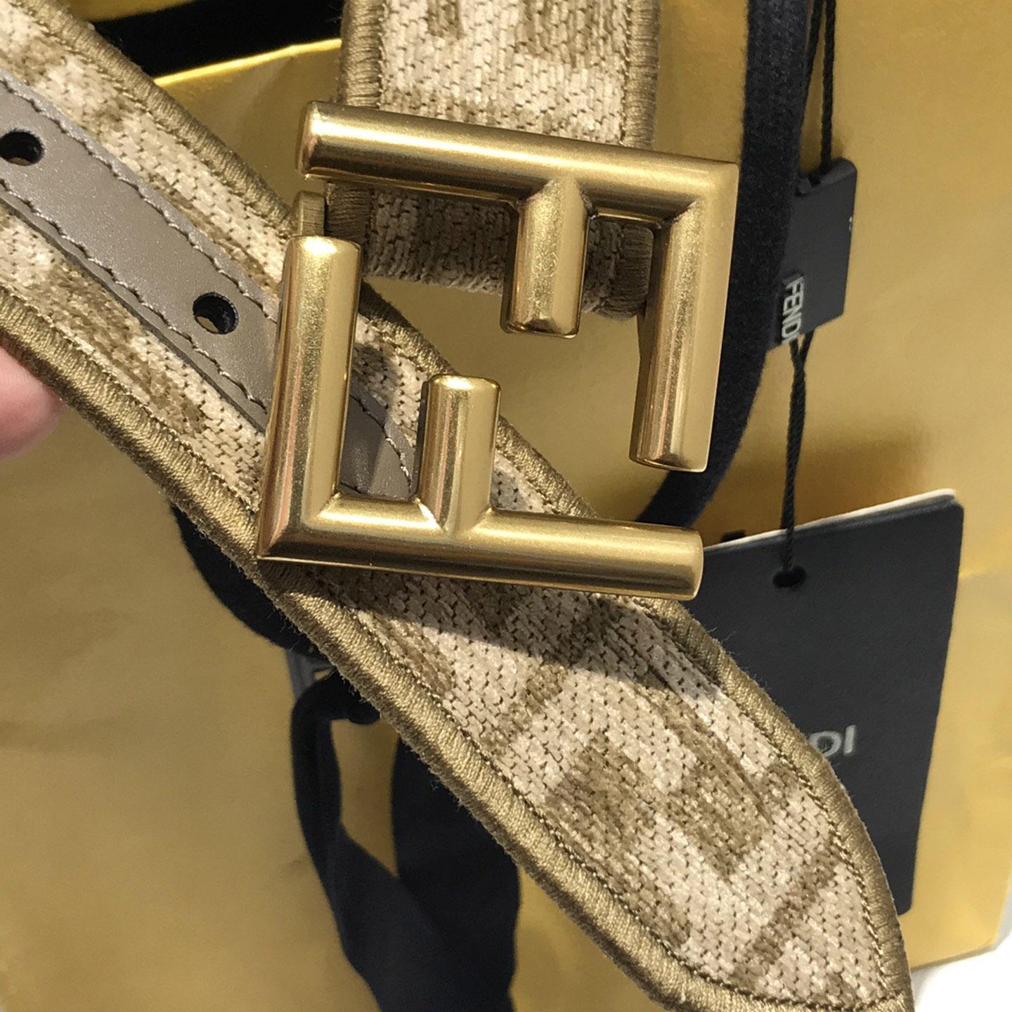 Fendi Dove Gray FF Jacquard Fabric Belt - EUR FASHION