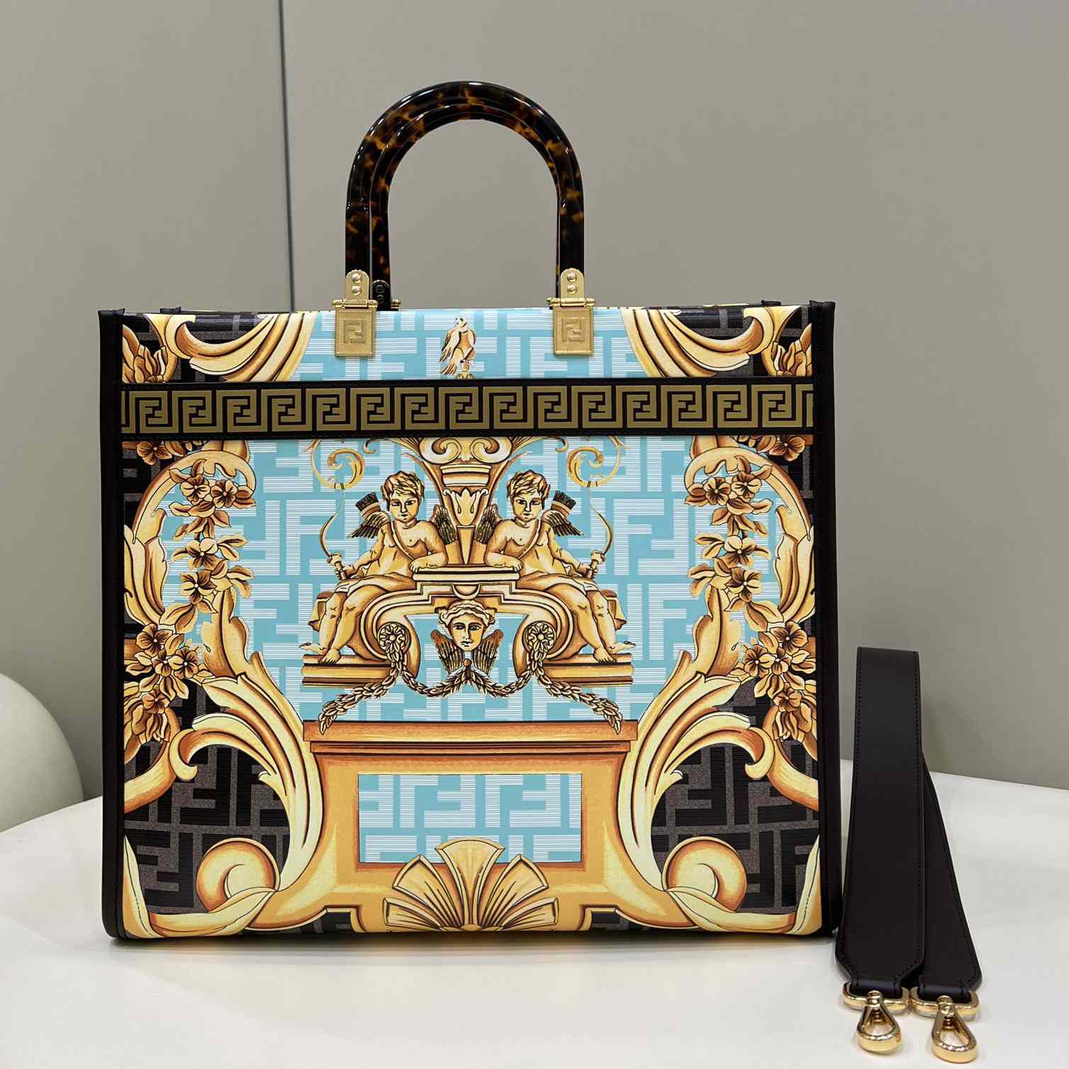 Versace x Fendi Sunshine Fendace Leather Shopper(36-13-32cm) - EUR FASHION