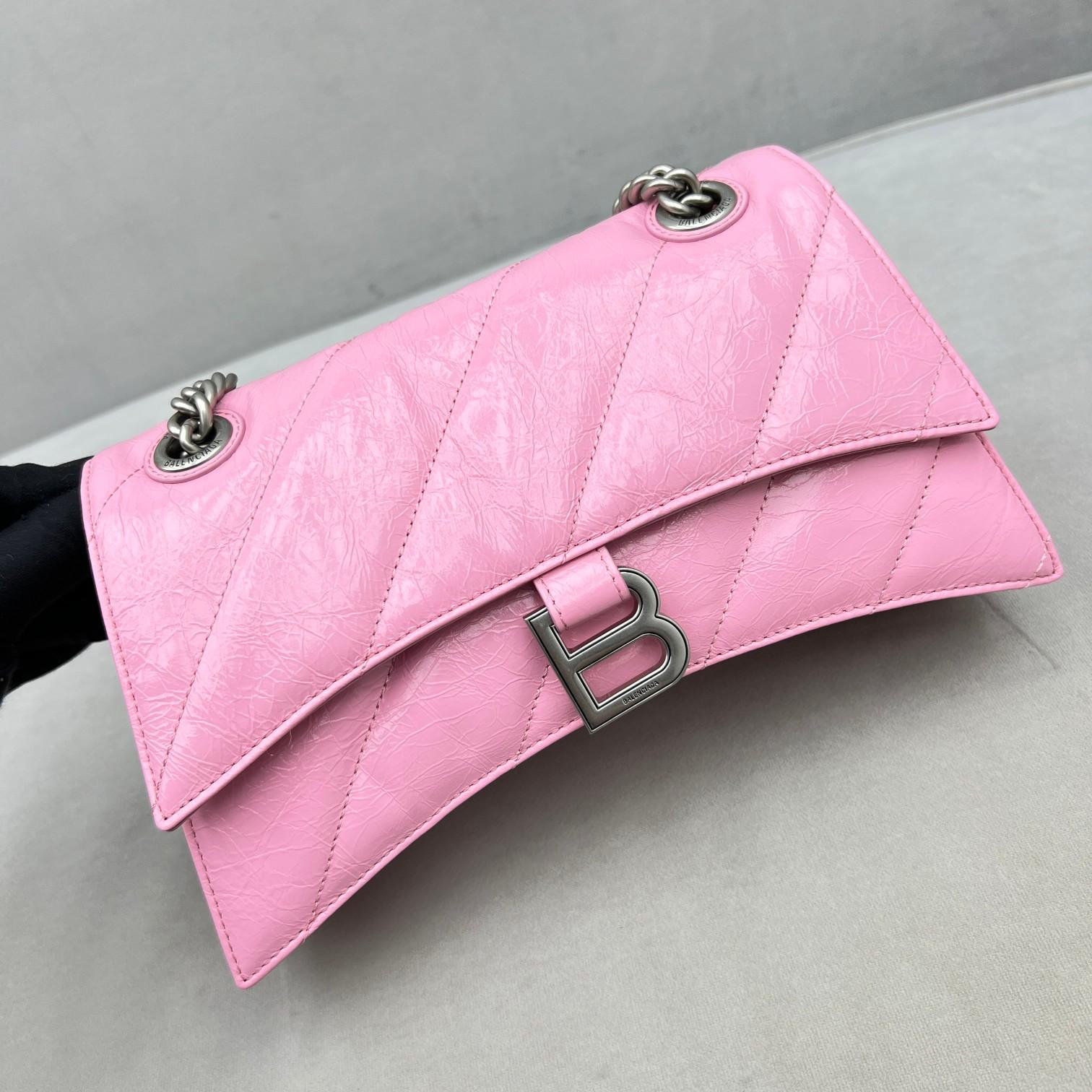 Balenciaga Women's Crush Small Chain Bag Quilted In Pink(25-15-9.5cm) - EUR FASHION