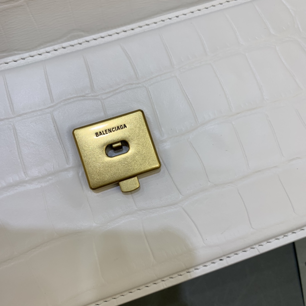 Balenciaga Women's Gossip Small Bag In Stripe Embossed Calfskin In White(23.5-12.4-10.4cm) - EUR FASHION
