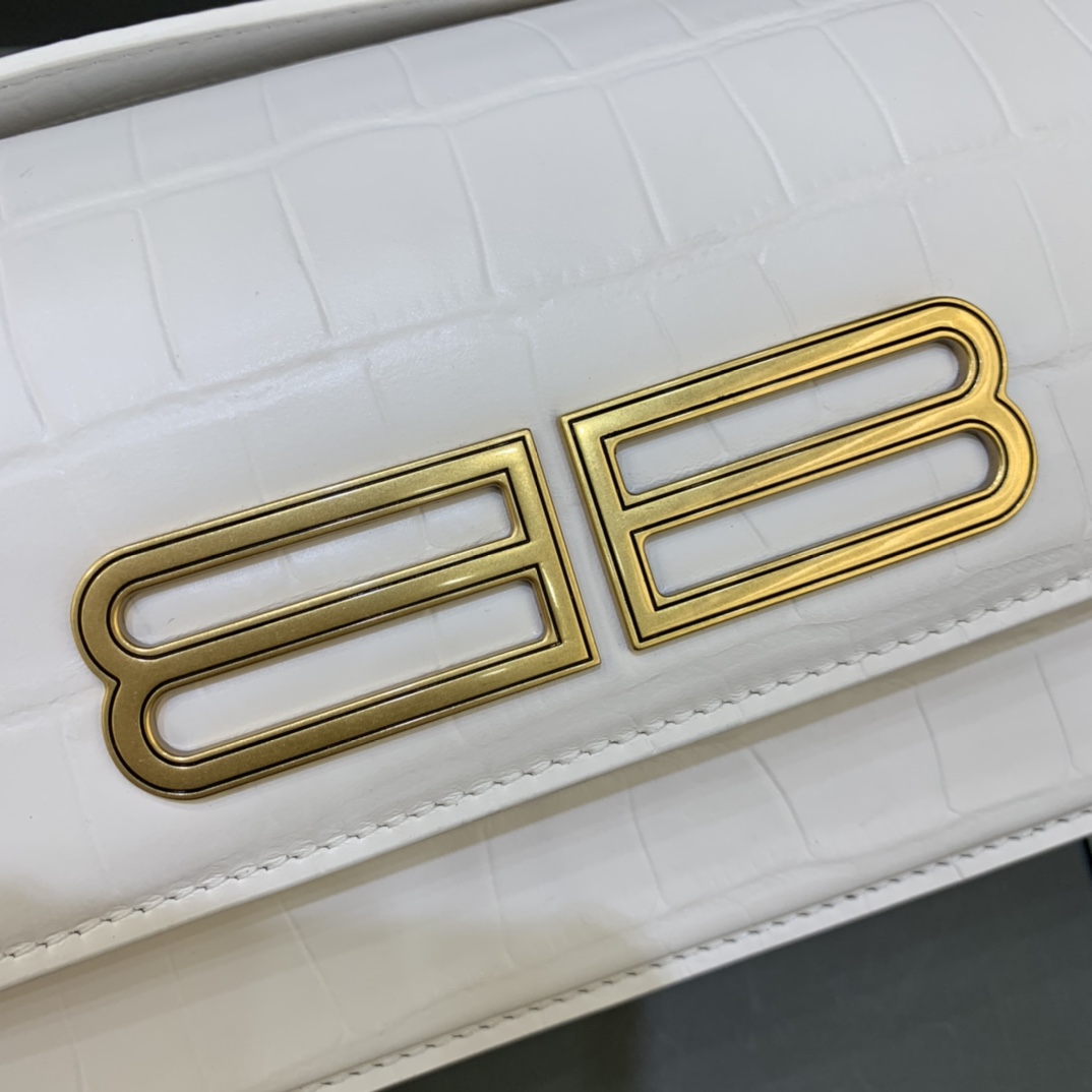 Balenciaga Women's Gossip Small Bag In Stripe Embossed Calfskin In White(23.5-12.4-10.4cm) - EUR FASHION